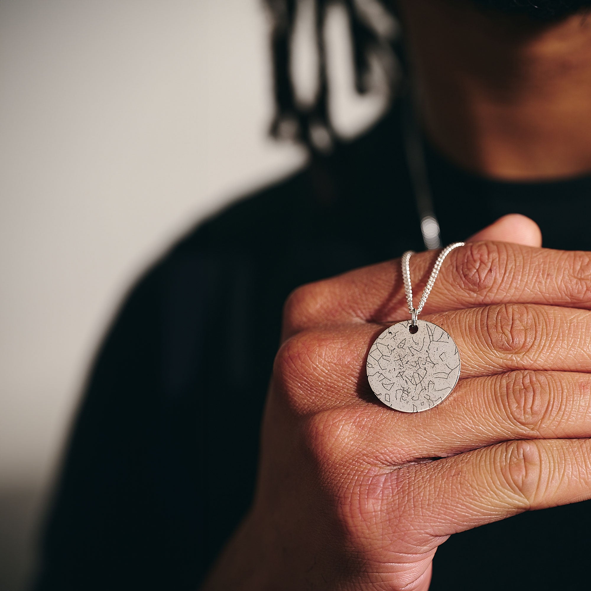 custom star map date and place silver necklace 25mm wide