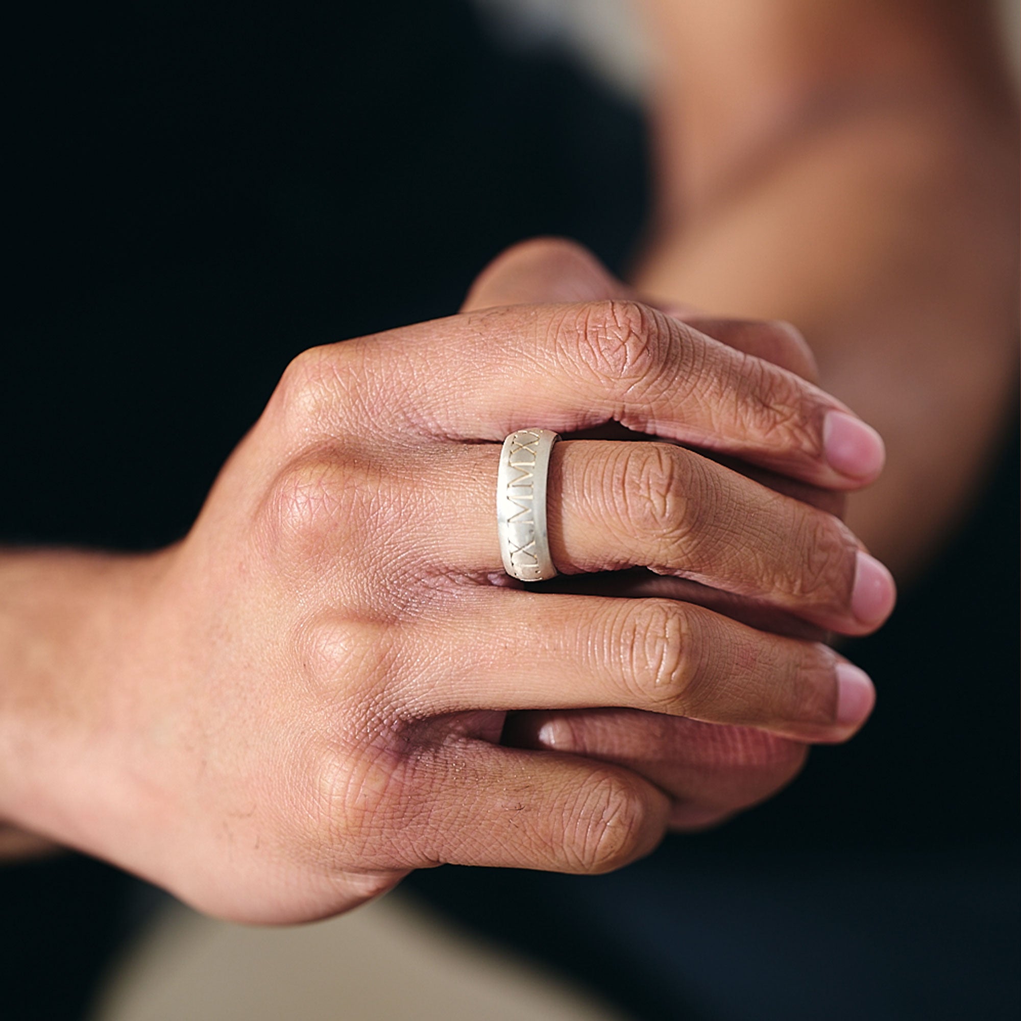 matte finish roman numerals mens ring for 18th birthday
