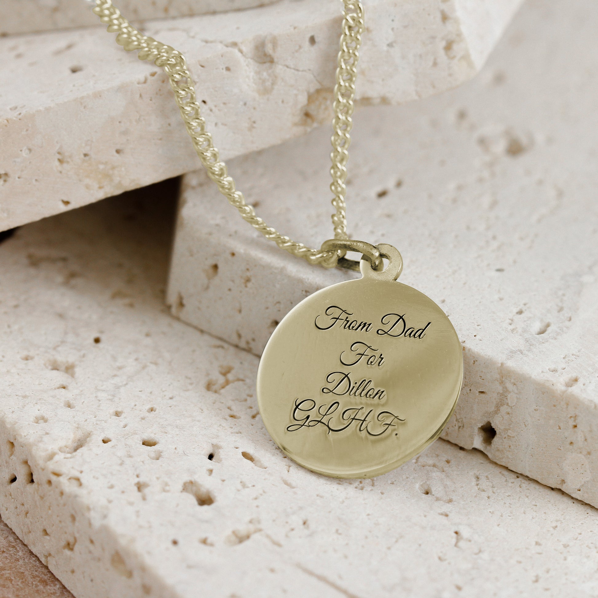 luxury solid 9k gold saint christopher necklace 20mm engraved back