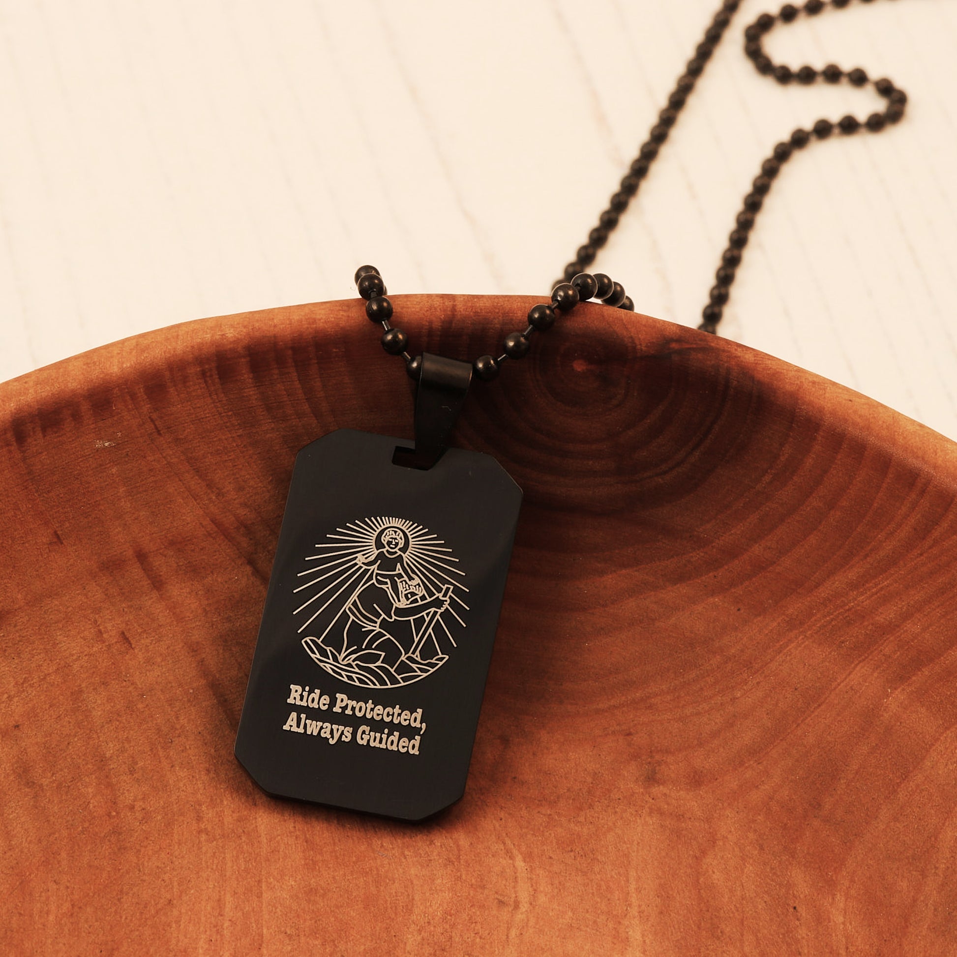 black steel saint christopher dog tag necklace personalised