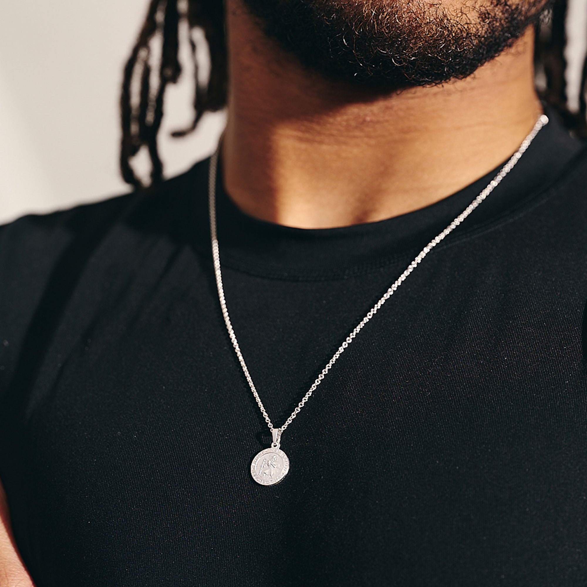 small sized mens Saint Christopher necklace trace chain