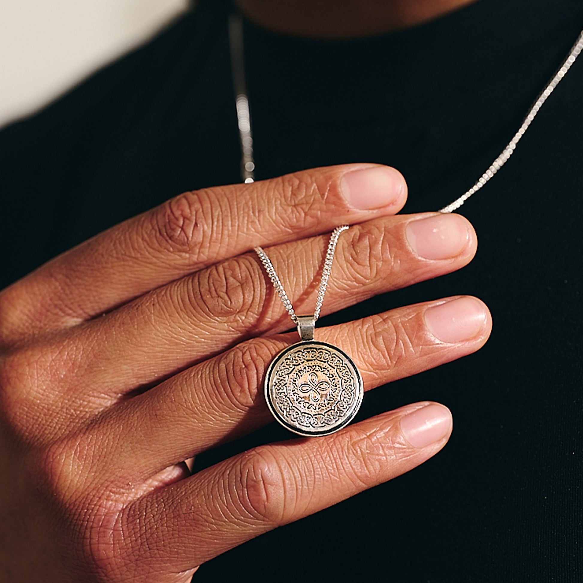 original Celtic happiness knot pendant for men on curb chain necklace