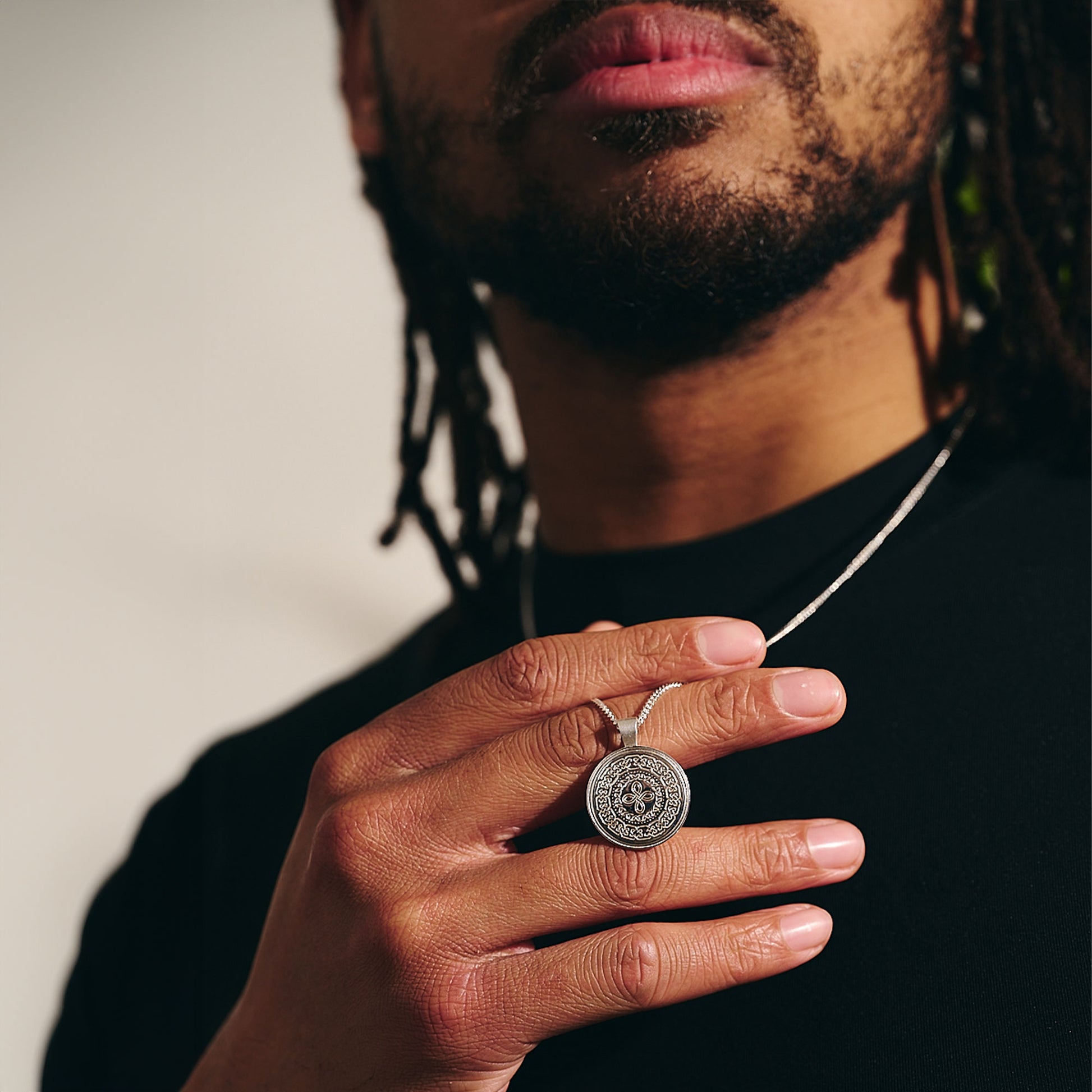 original Celtic happiness knot pendant for men on curb chain necklace