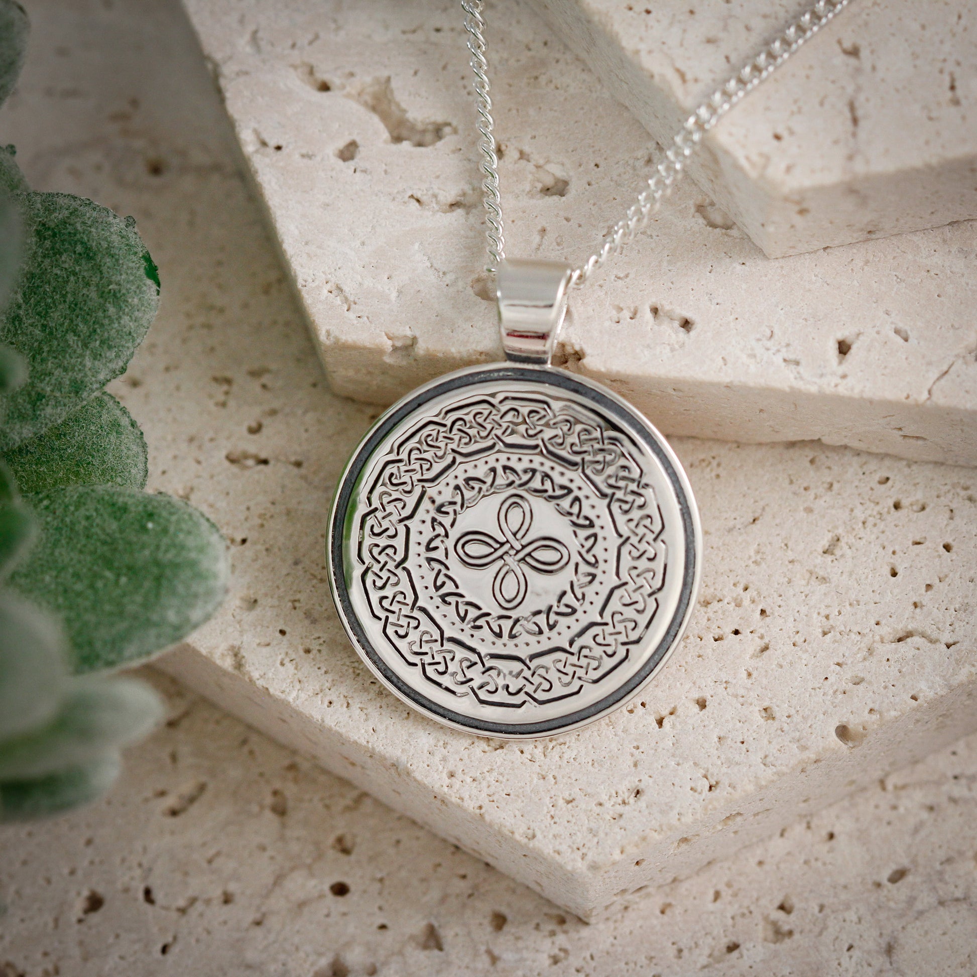 silver celtic knot mandala necklace for men