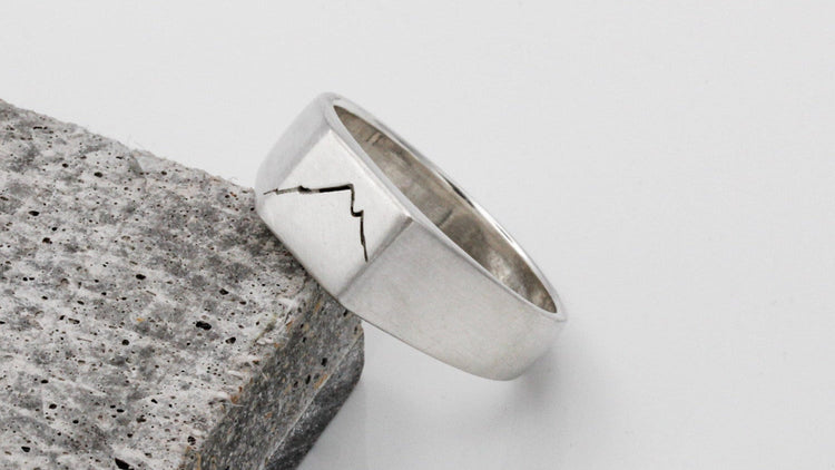 square custom signet ring with mountain symbol