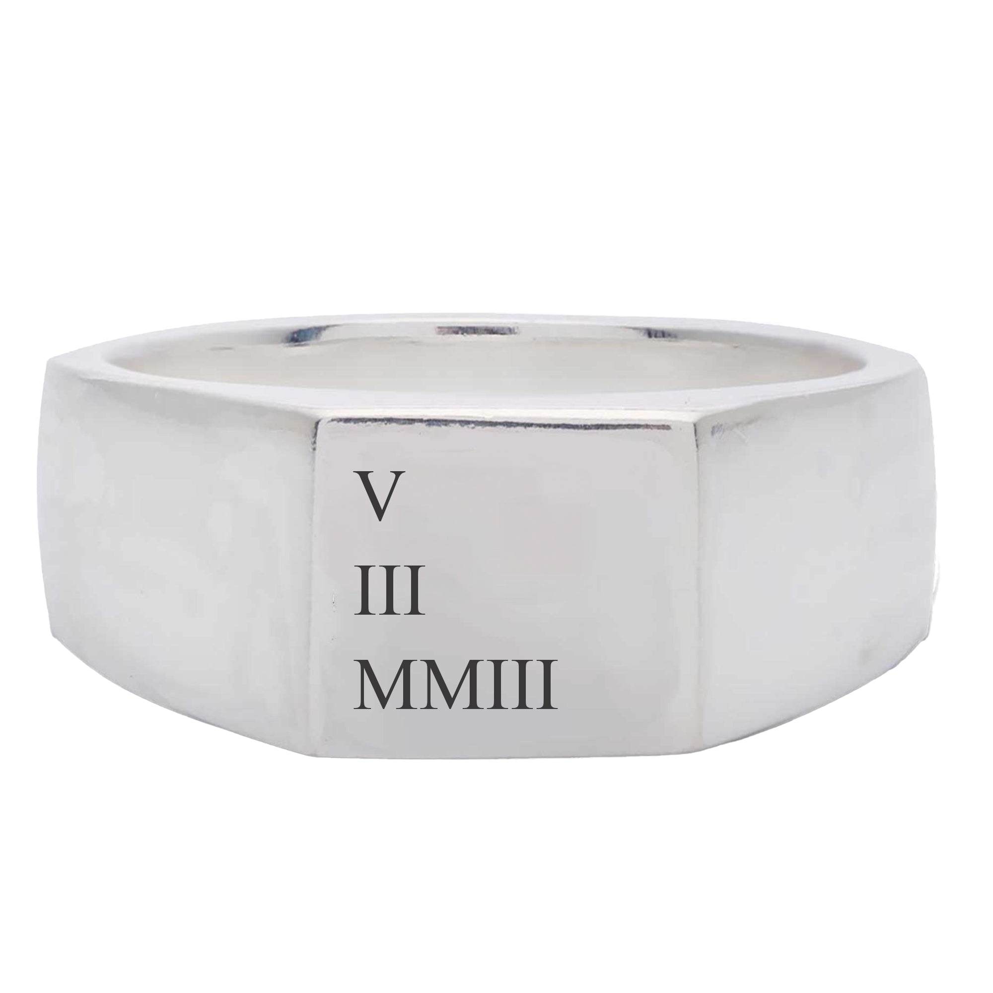 mens silver signet ring engraved with roman numerals