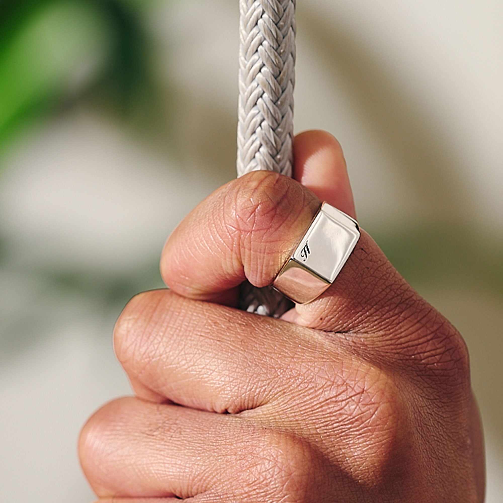 mens silver large square signet ring with initials engraved 21st birthday gift