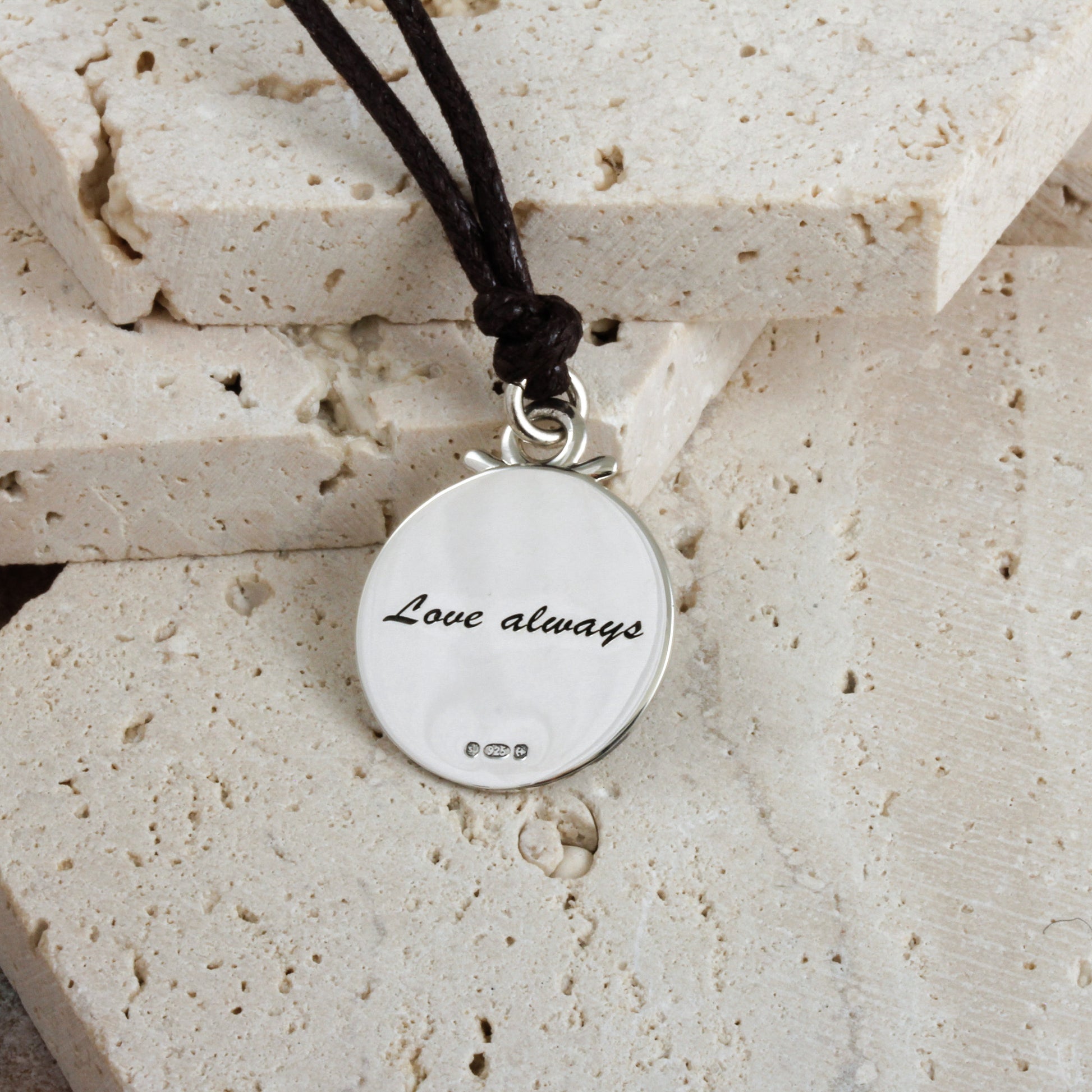back of compass st christopher engraved brush script font