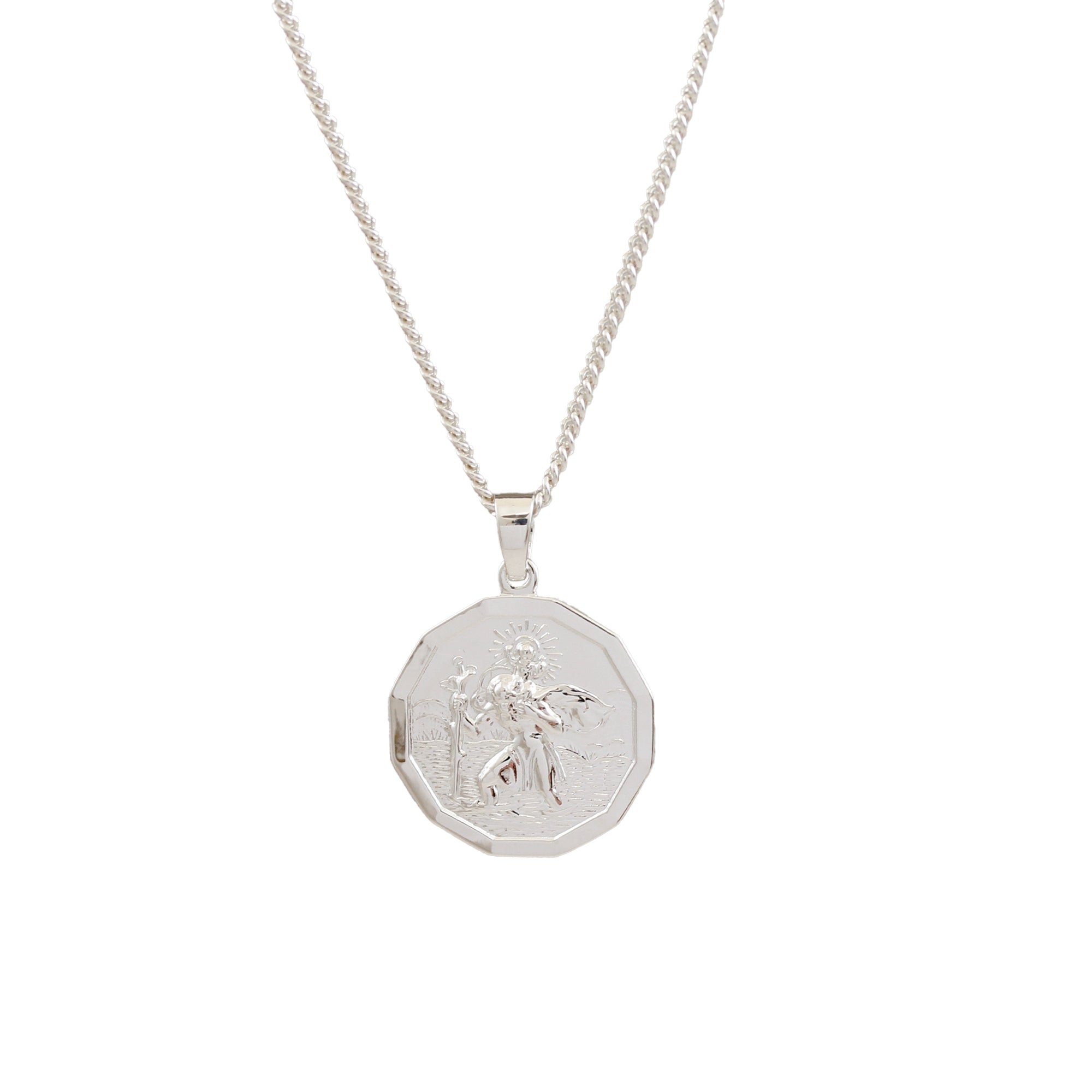 cast silver 12 sided St Christopher necklace