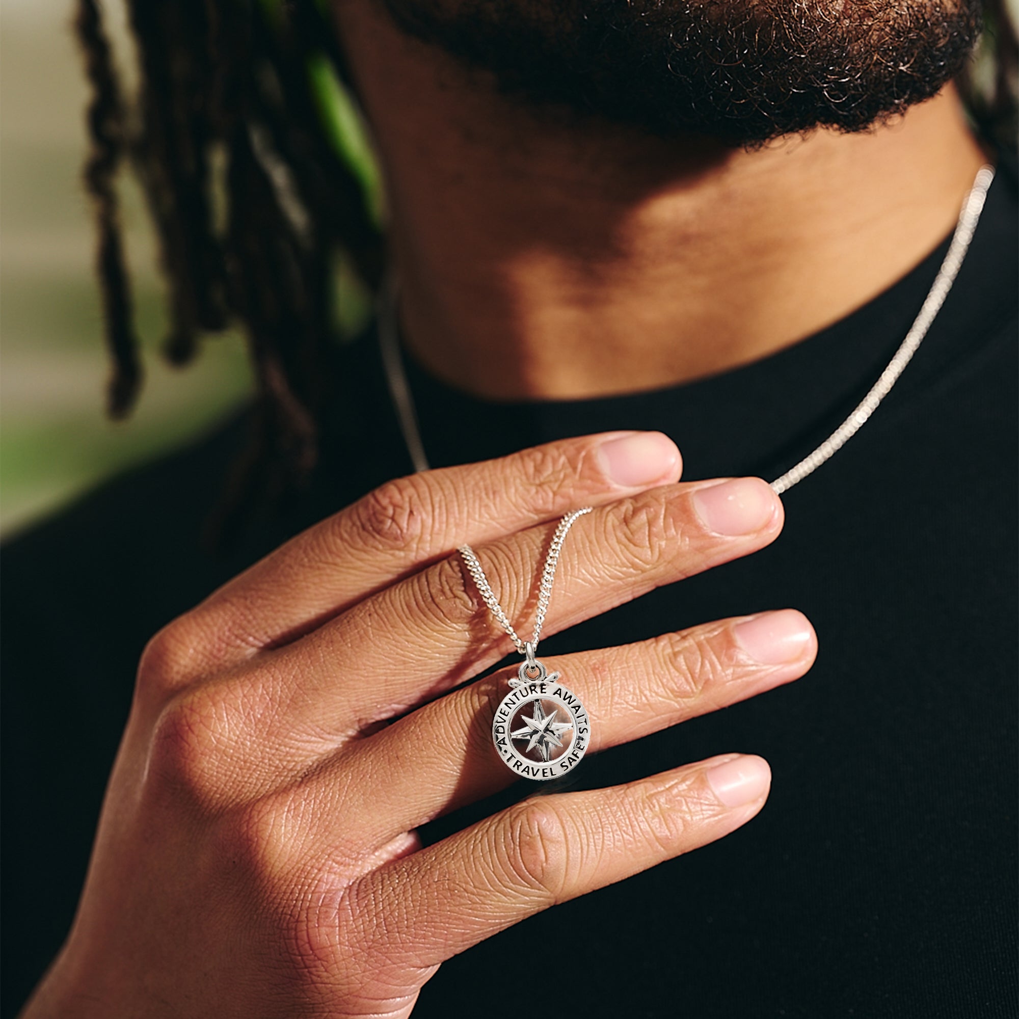 travel safe adventure awaits compass necklace small sized pendant for men