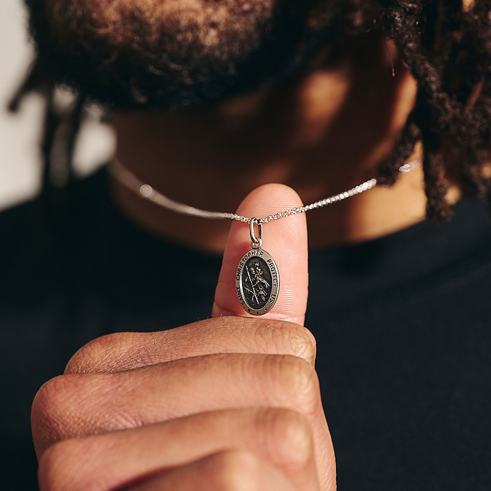 small oval vintage Saint Christopher necklace trace chain