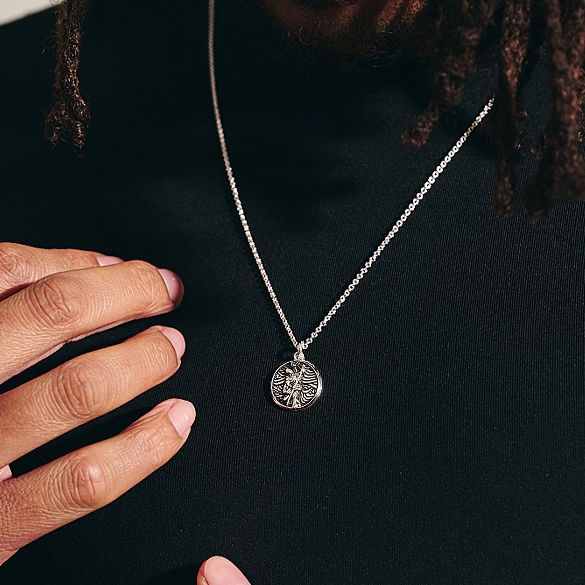 wave pattern silver Saint Christopher necklace