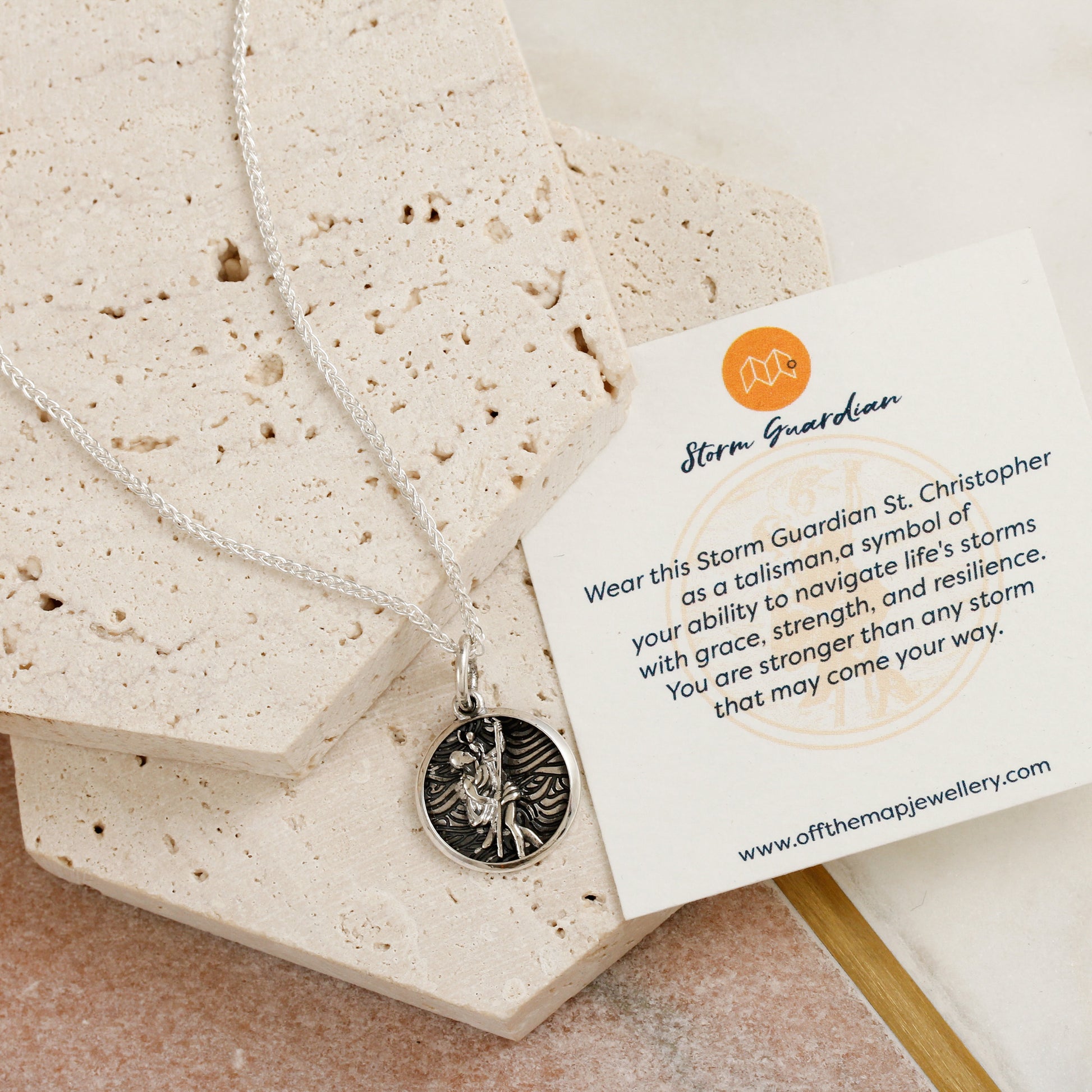 unusual small saint christopher oxidised necklace
