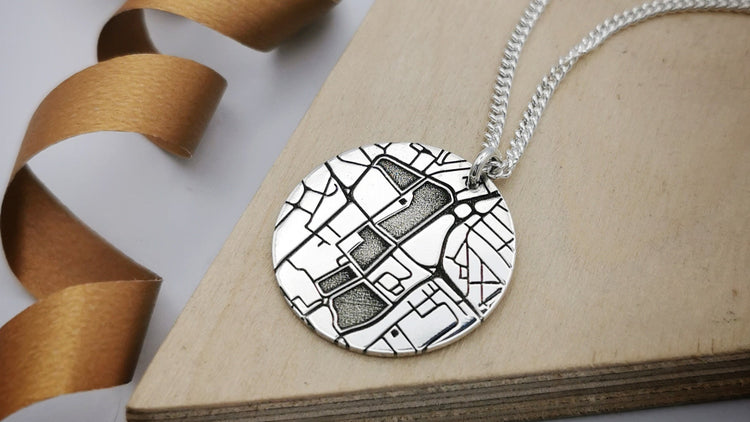 silver custom street map necklace