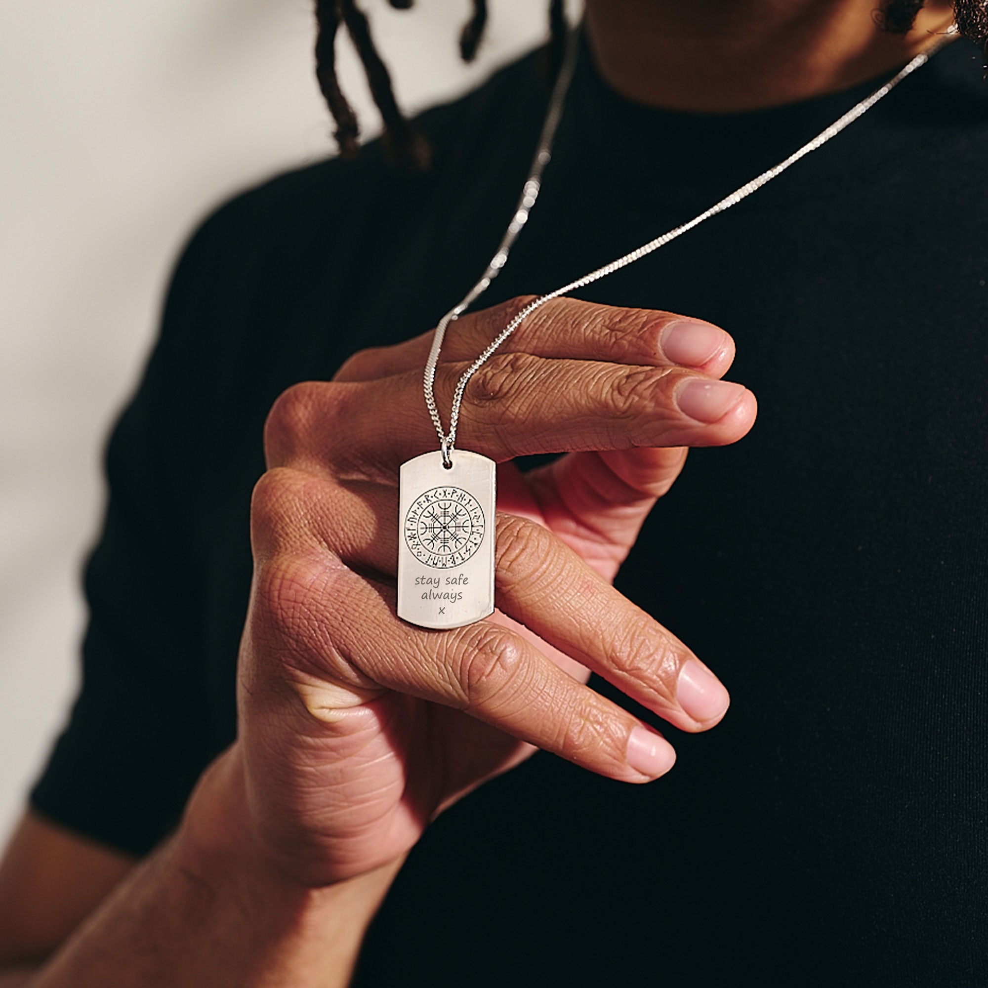 silver vegvisir rune necklace dog tag mens silver travel gift