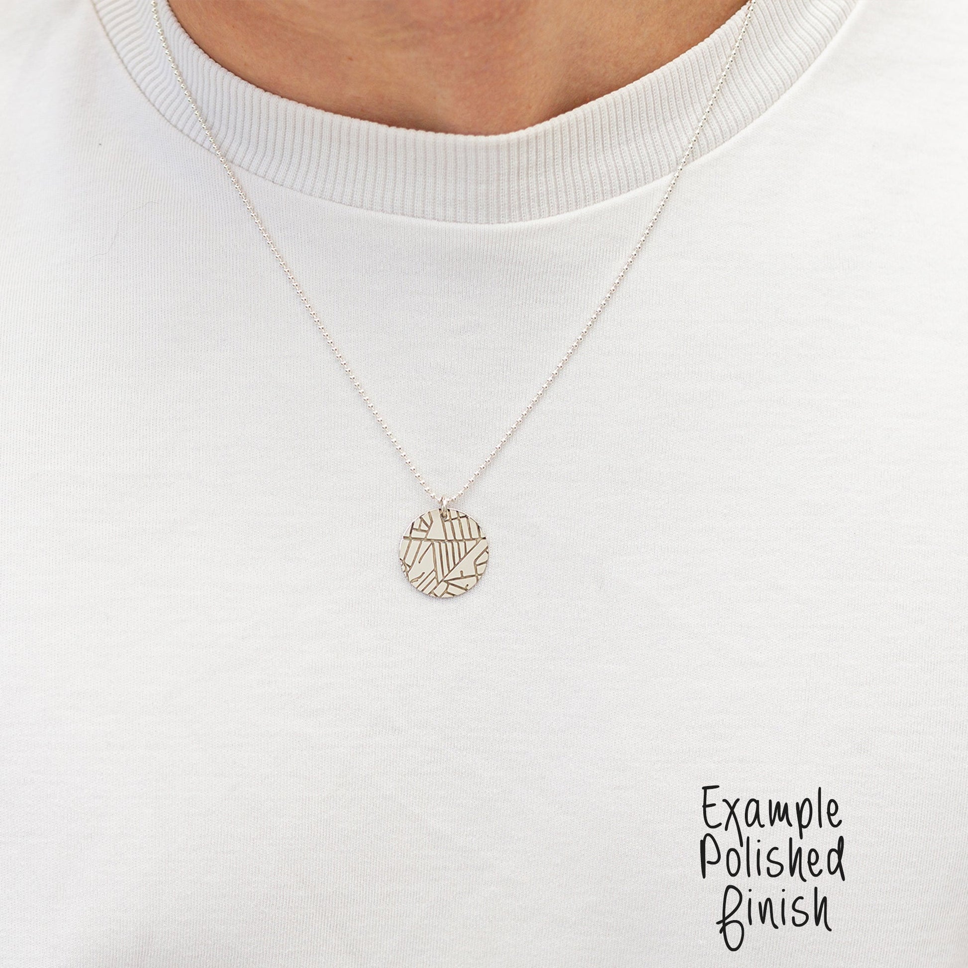 custom street map silver disc necklace off the map jewellery gift for man leaving home