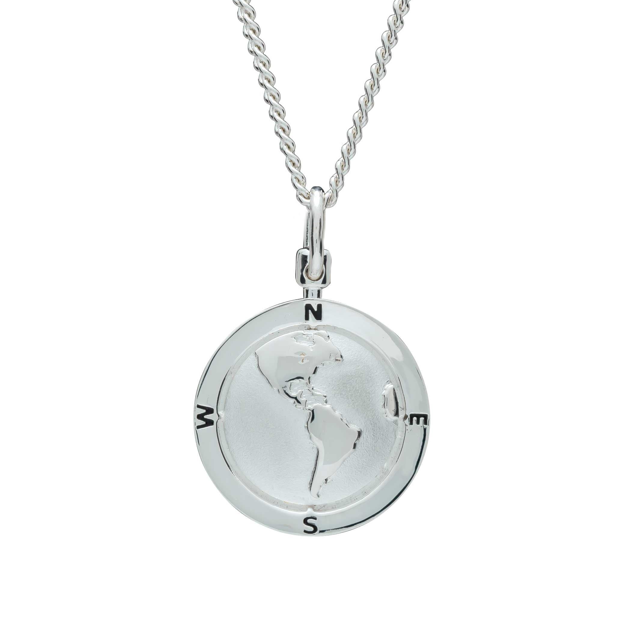 American Map North South America USA Globe Silver St Christopher Pendant