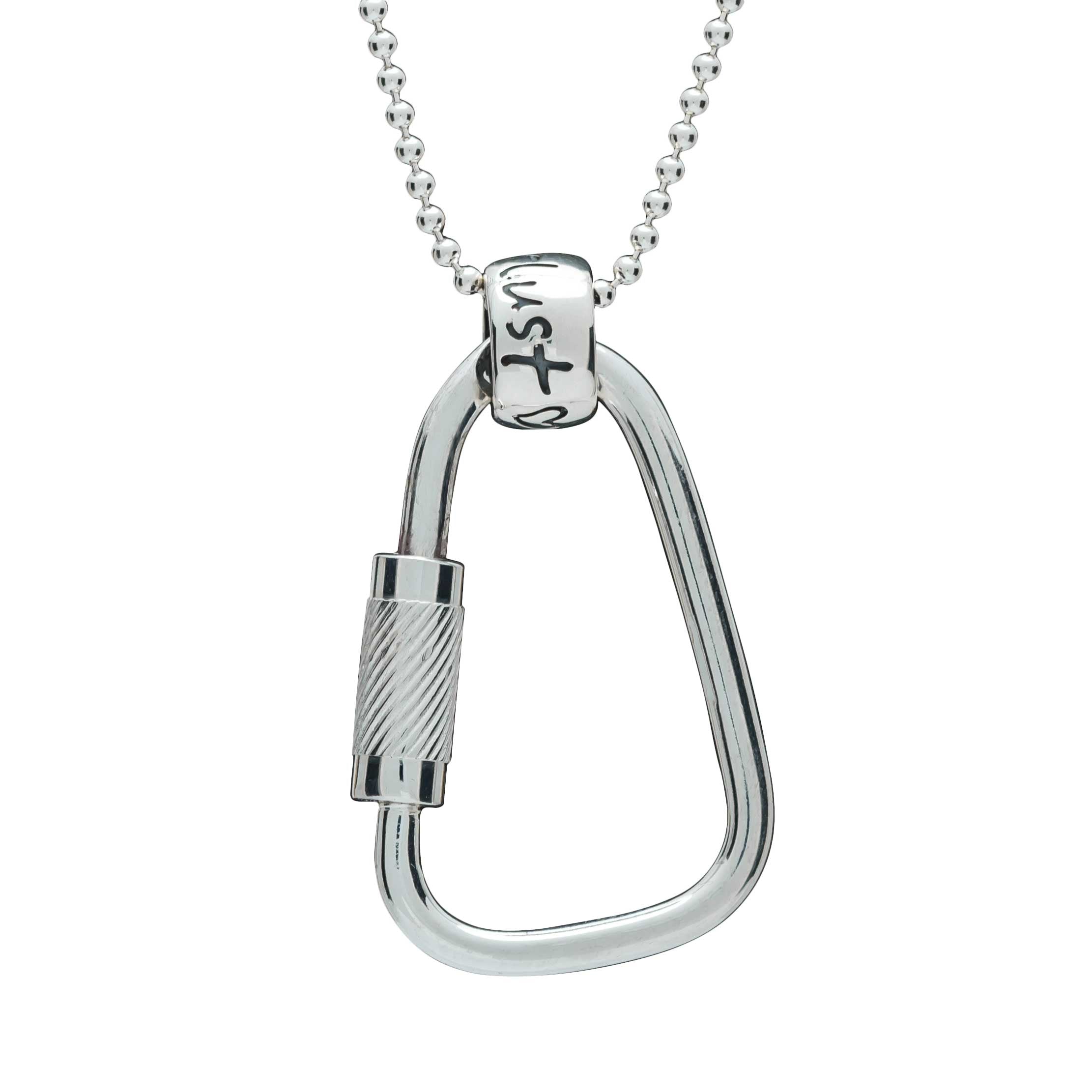 Climbing Carabiner Wanderlust Silver Necklace - traveller pendant for men
