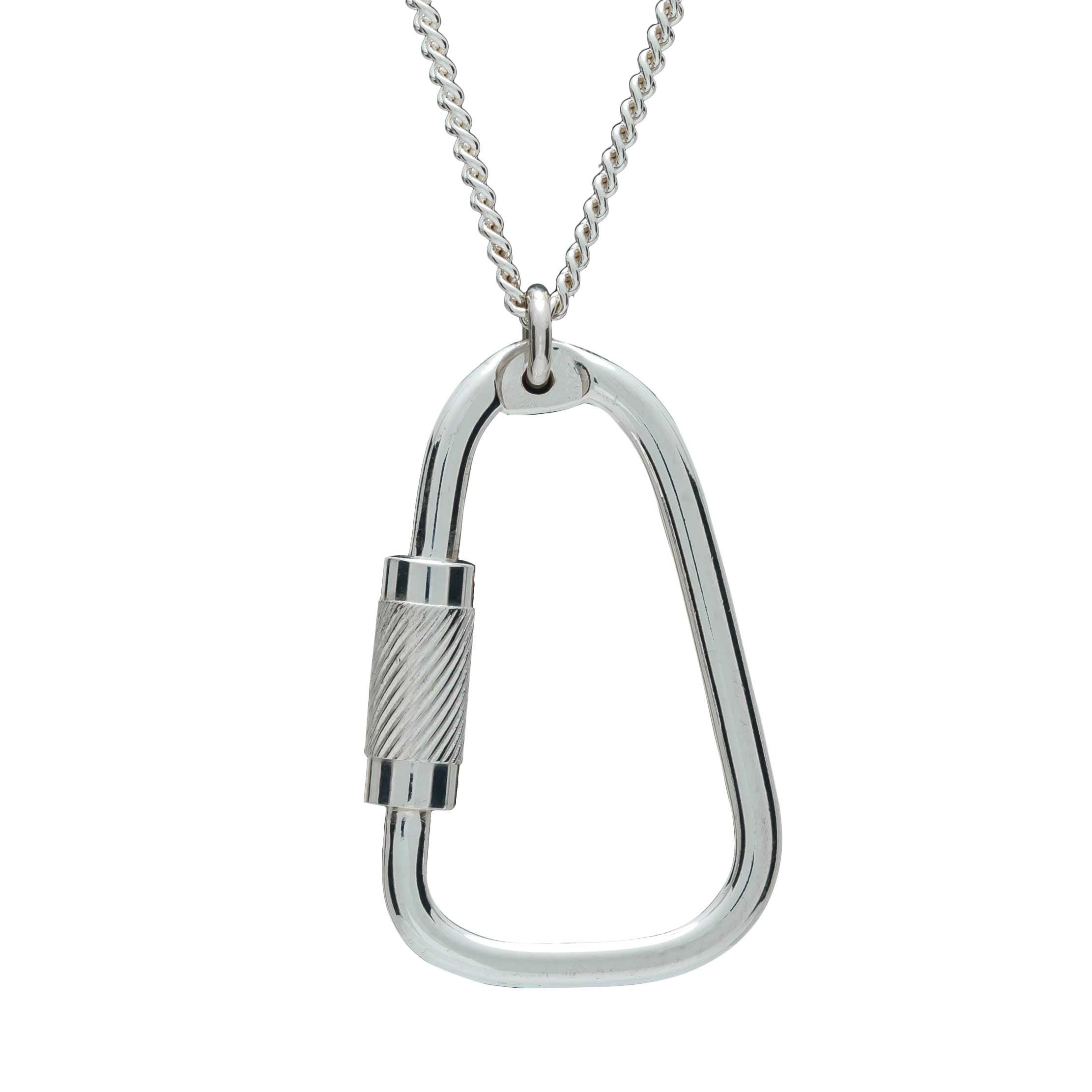 Climbing Carabiner Silver Necklace - men's climbing pendant