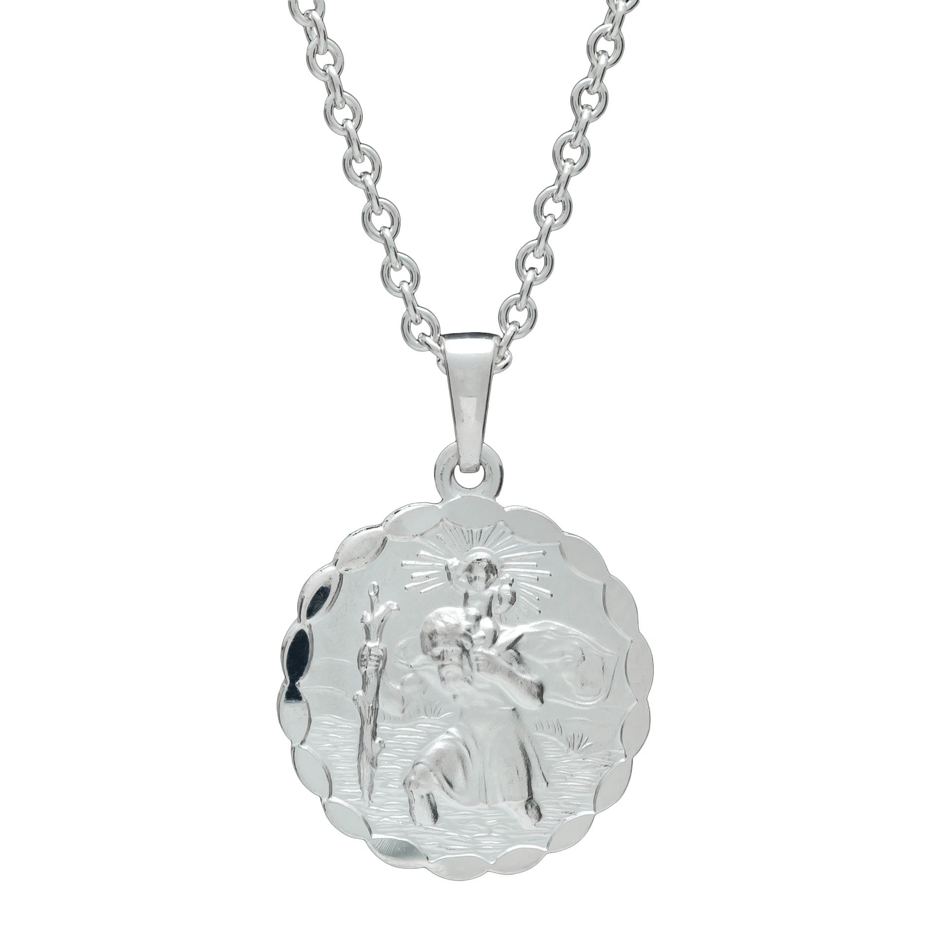 Saint Christopher Ellipse Border Pendant - Silver St Christopher Mens Necklace