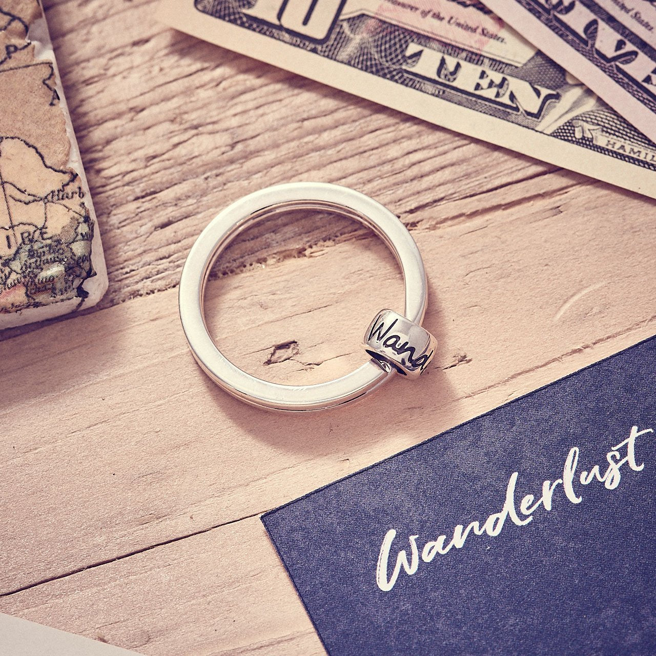 Solid silver Wanderlust chunky keyring - large traveler keyring from Brighton's Off The Map
