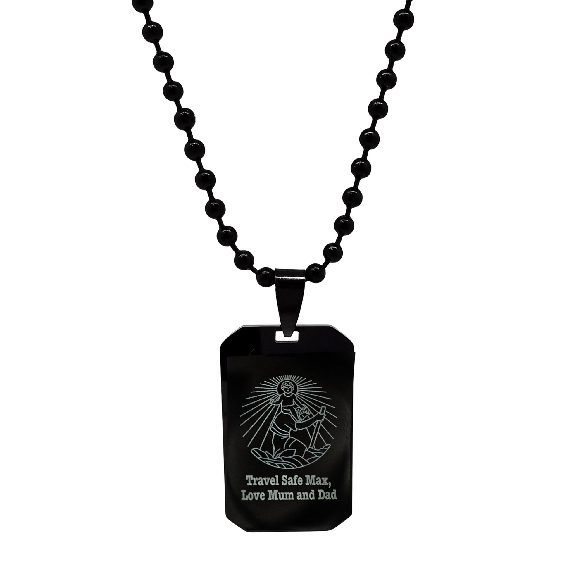 black steel dog tag saint christopher necklace off the map jewellery