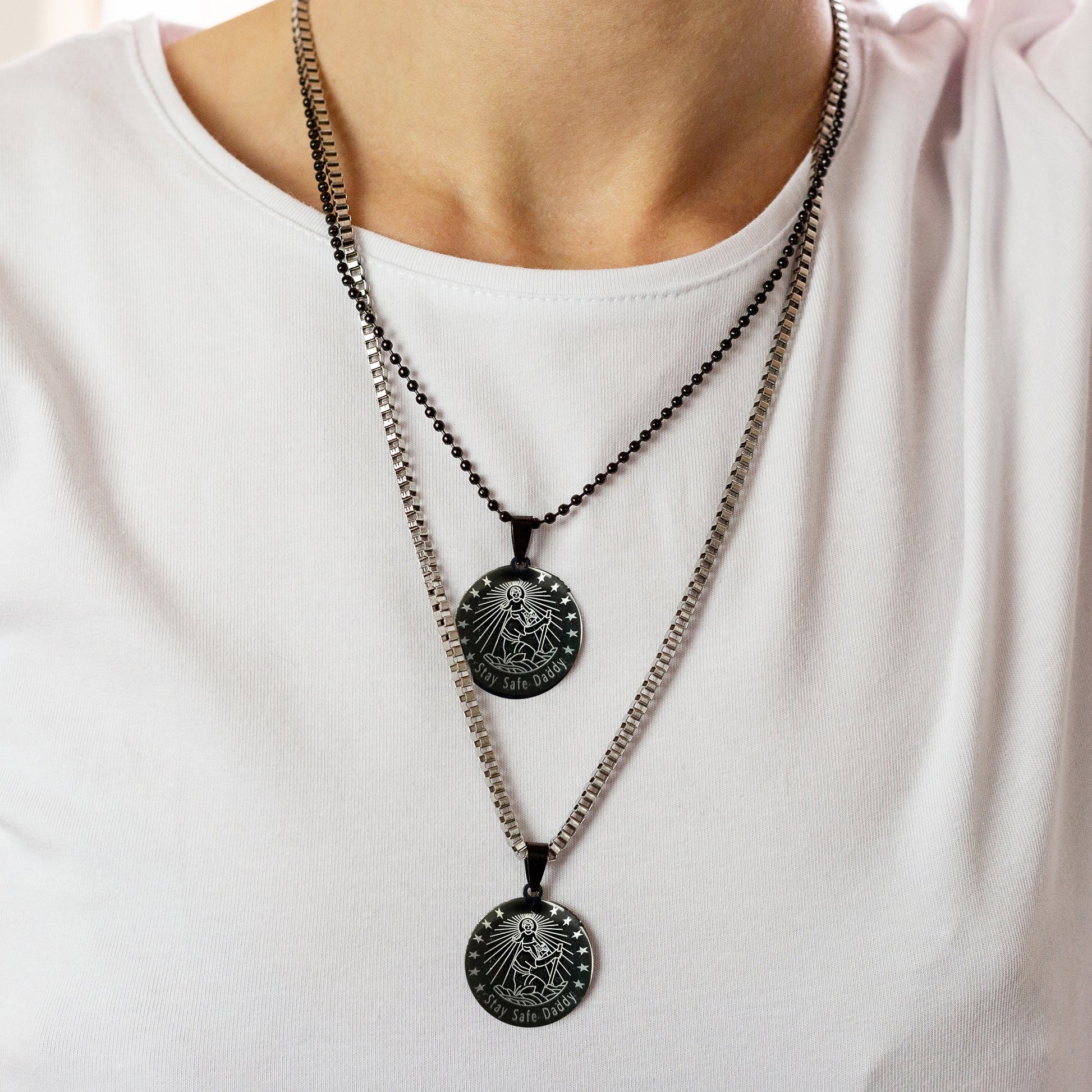 black steel mens saint christopher necklace cheap gift for someone going travelling off the map jewellery hove UK