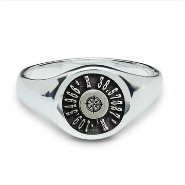 coordinates latitude longitude signet ring for men sterling silver