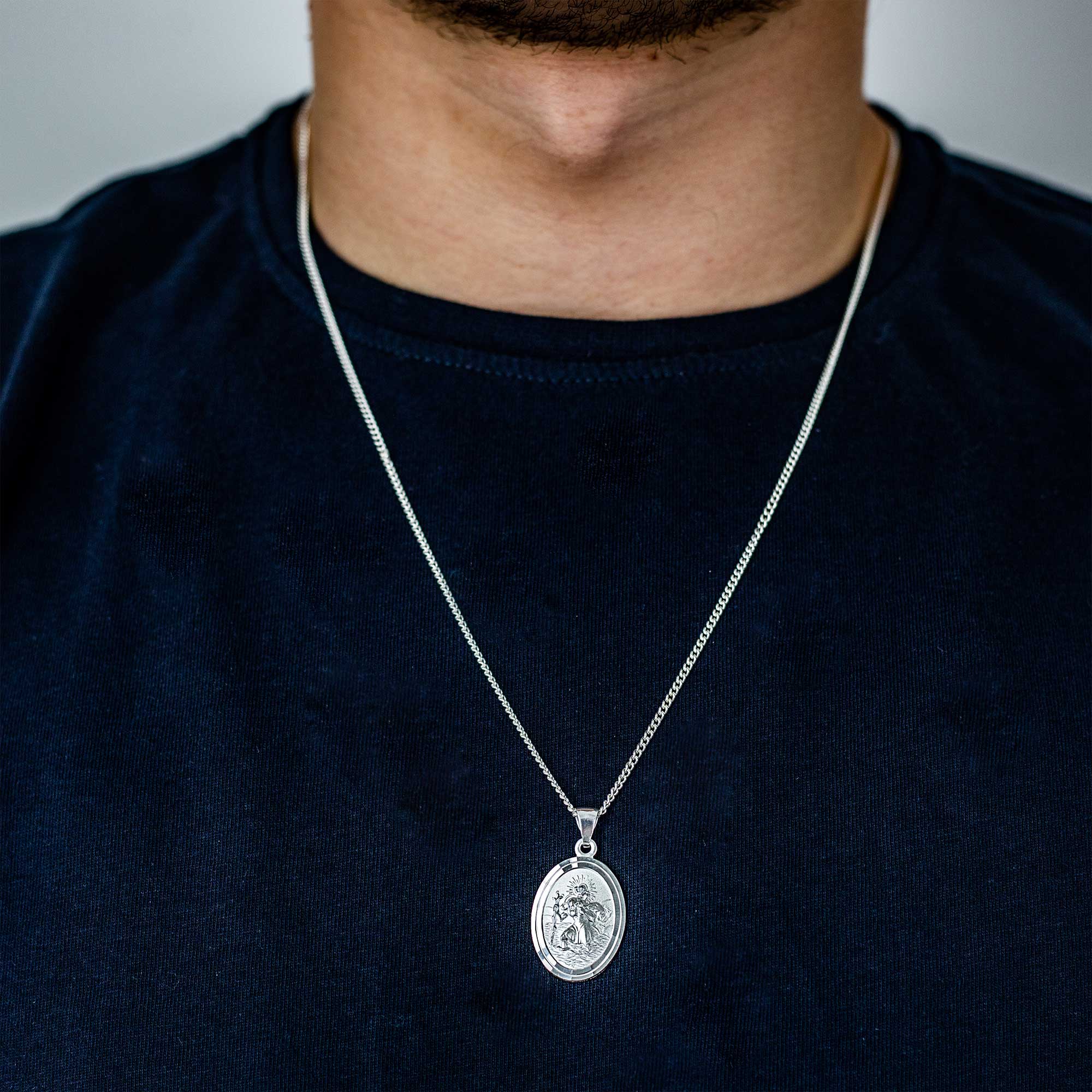 oval silver saint christopher for men 21st 18th 16th birthday gift for son grandson