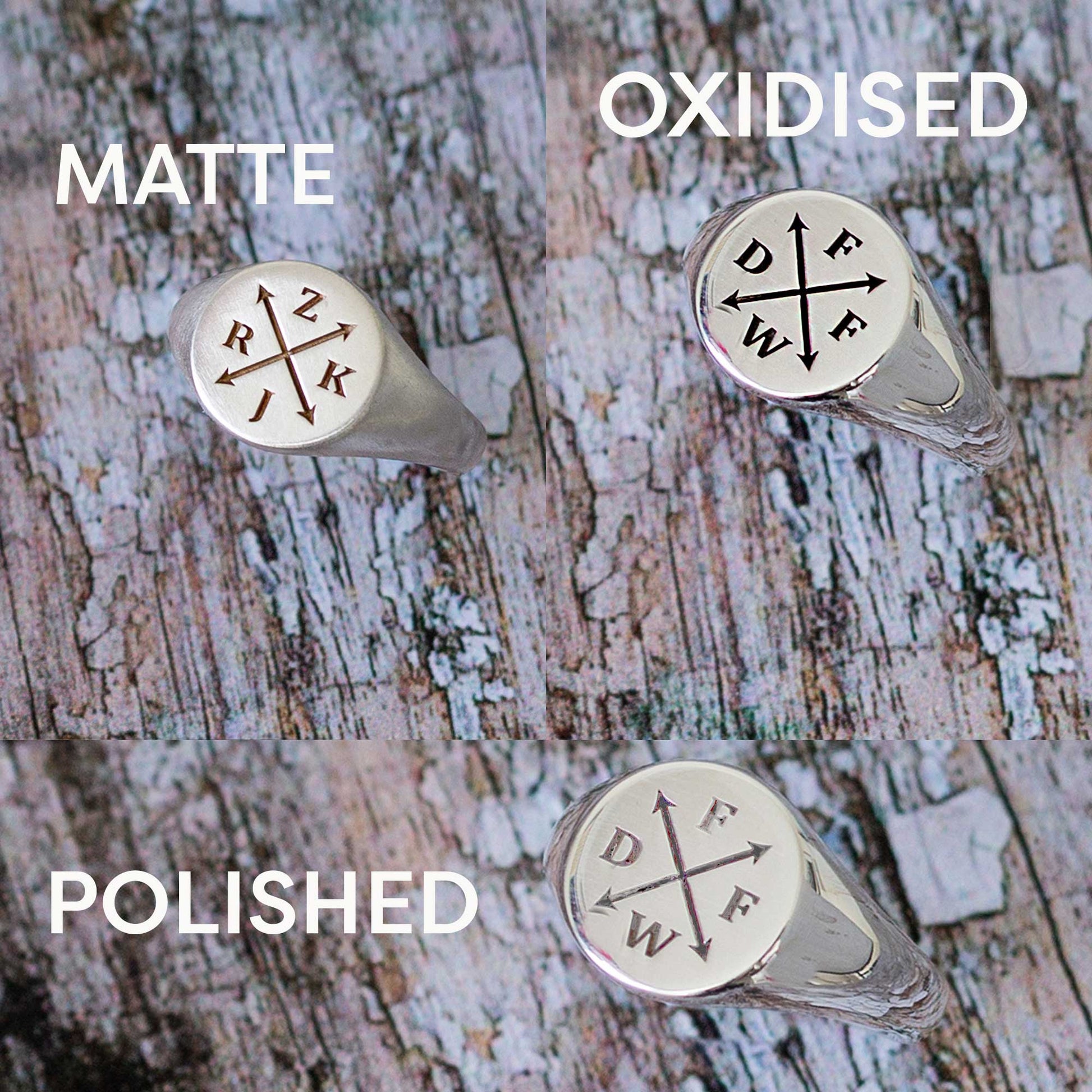 mans family initials silver signet ring engraved gift for men dad son