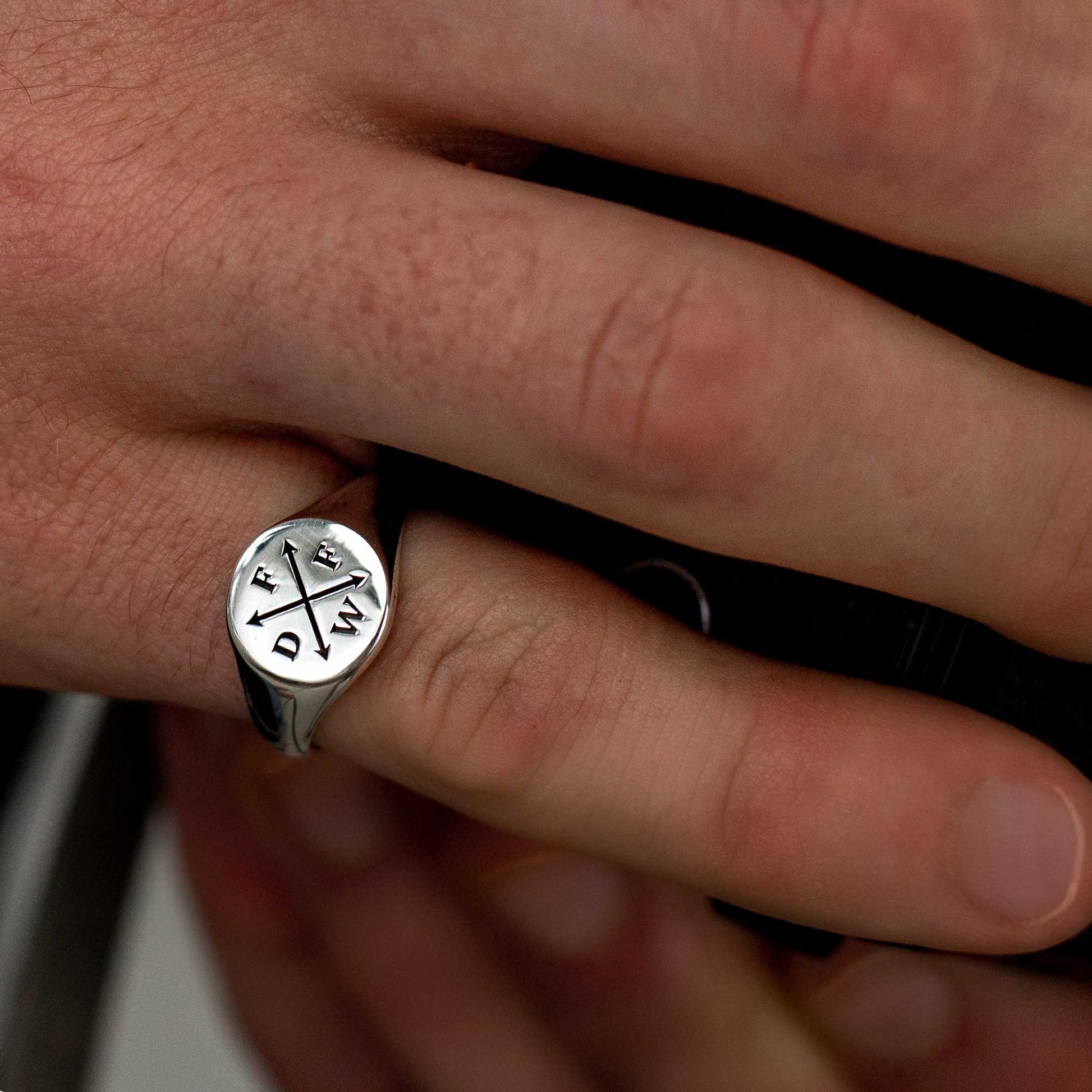 mans family initials silver signet ring engraved gift for men dad son