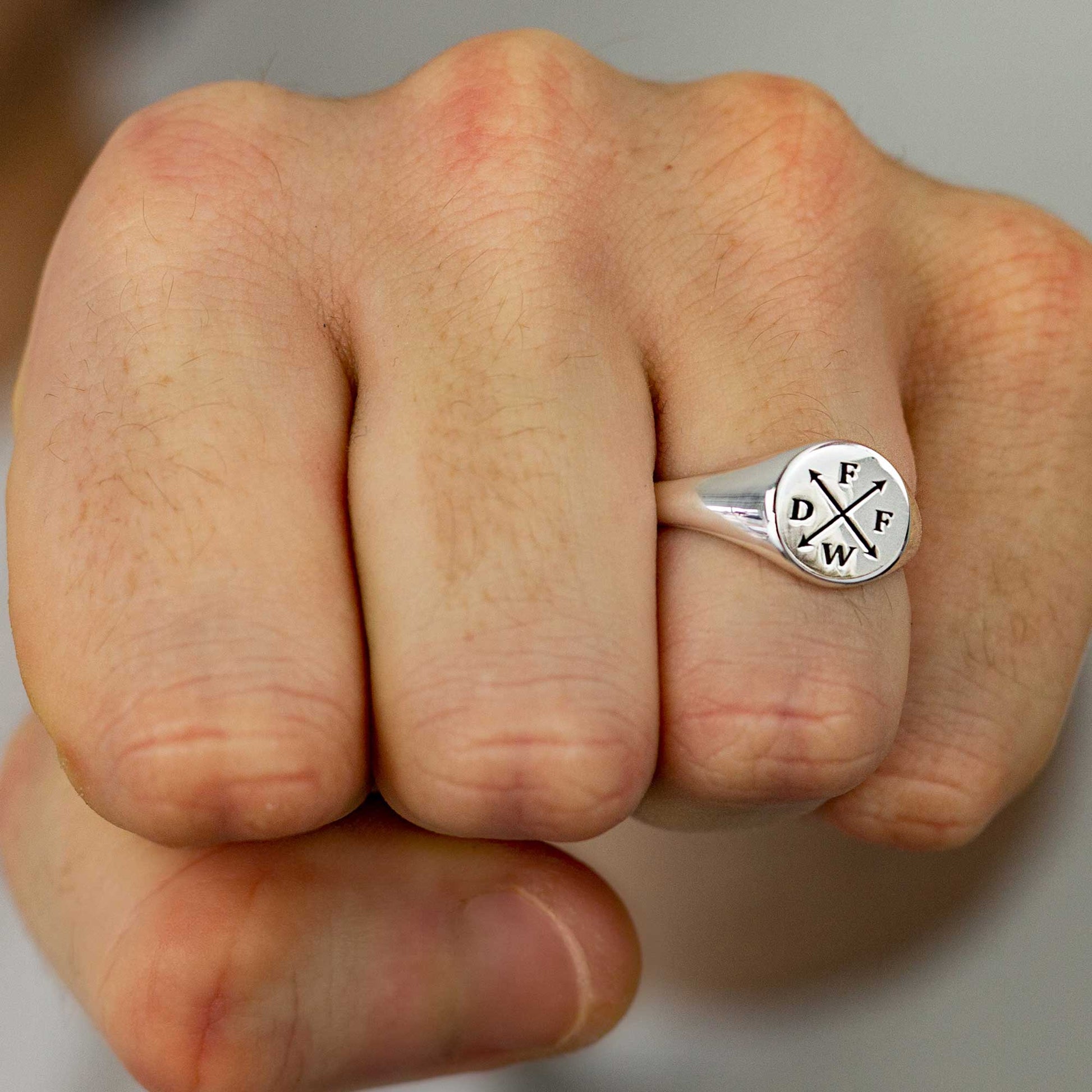 mans family initials silver signet ring engraved gift for men dad son