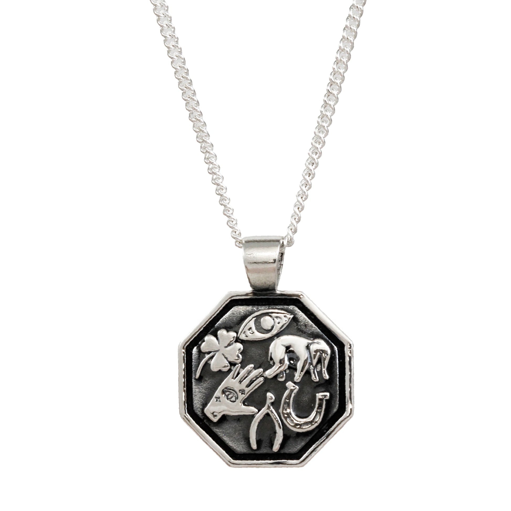 Lucky Life Solid Silver Octagon Pendant