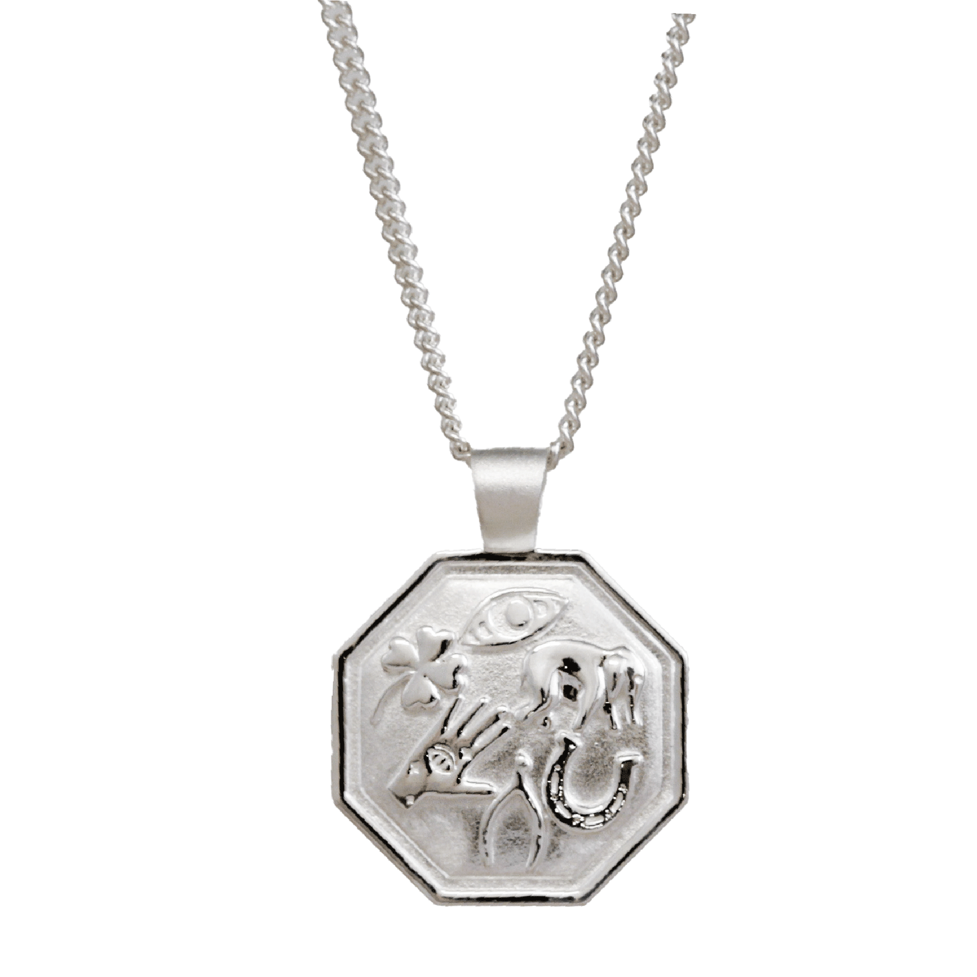 Lucky Life Solid Silver Lucky Symbols Good Luck Octagon Pendant