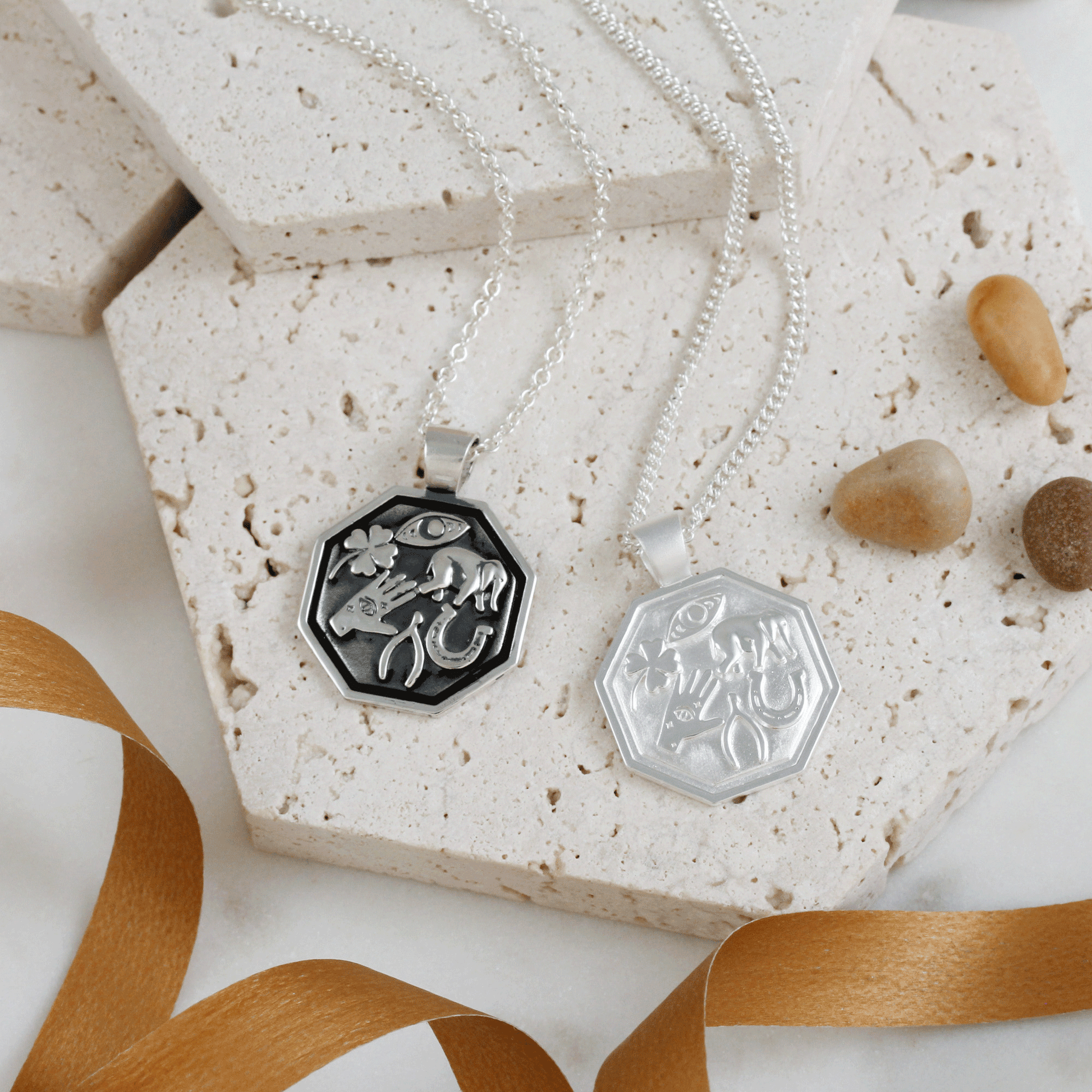Lucky Life Solid Silver Octagon Pendant