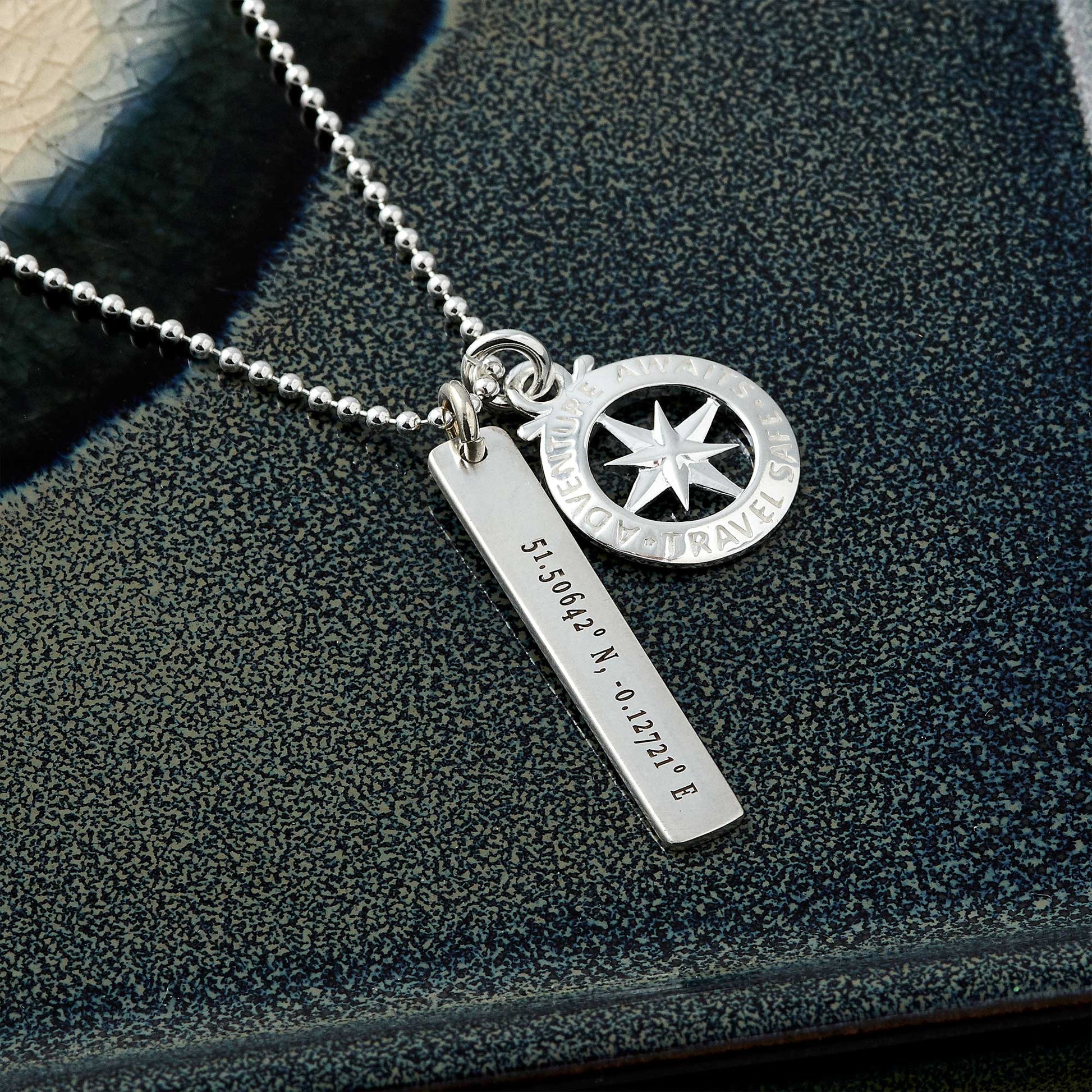 coordinated latitude longitude engraved compass necklace gift for son daughter going away travel gift remind of home