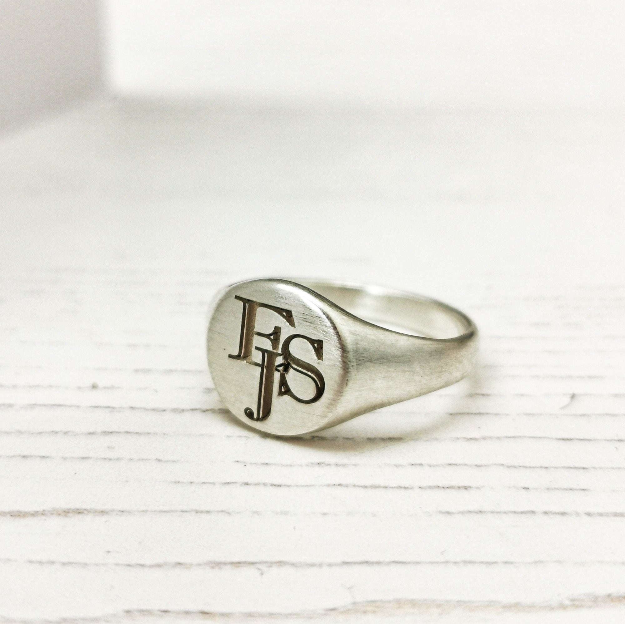 monogram initials overlap sterling silver polished finish signet ring