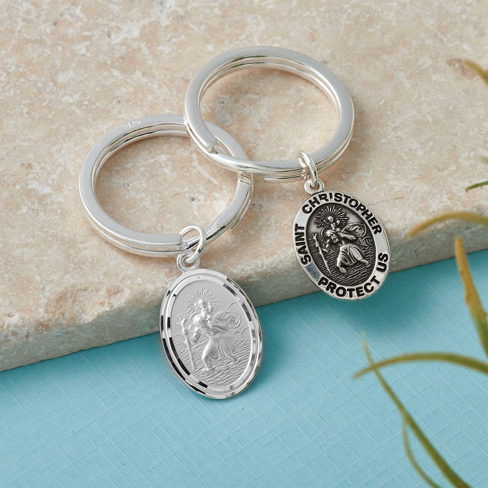 Saint Christopher Silver Keyring Solid sterling personalized engraved