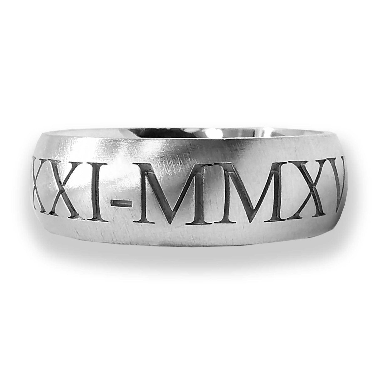 Roman Numerals 8mm Mens Silver Ring