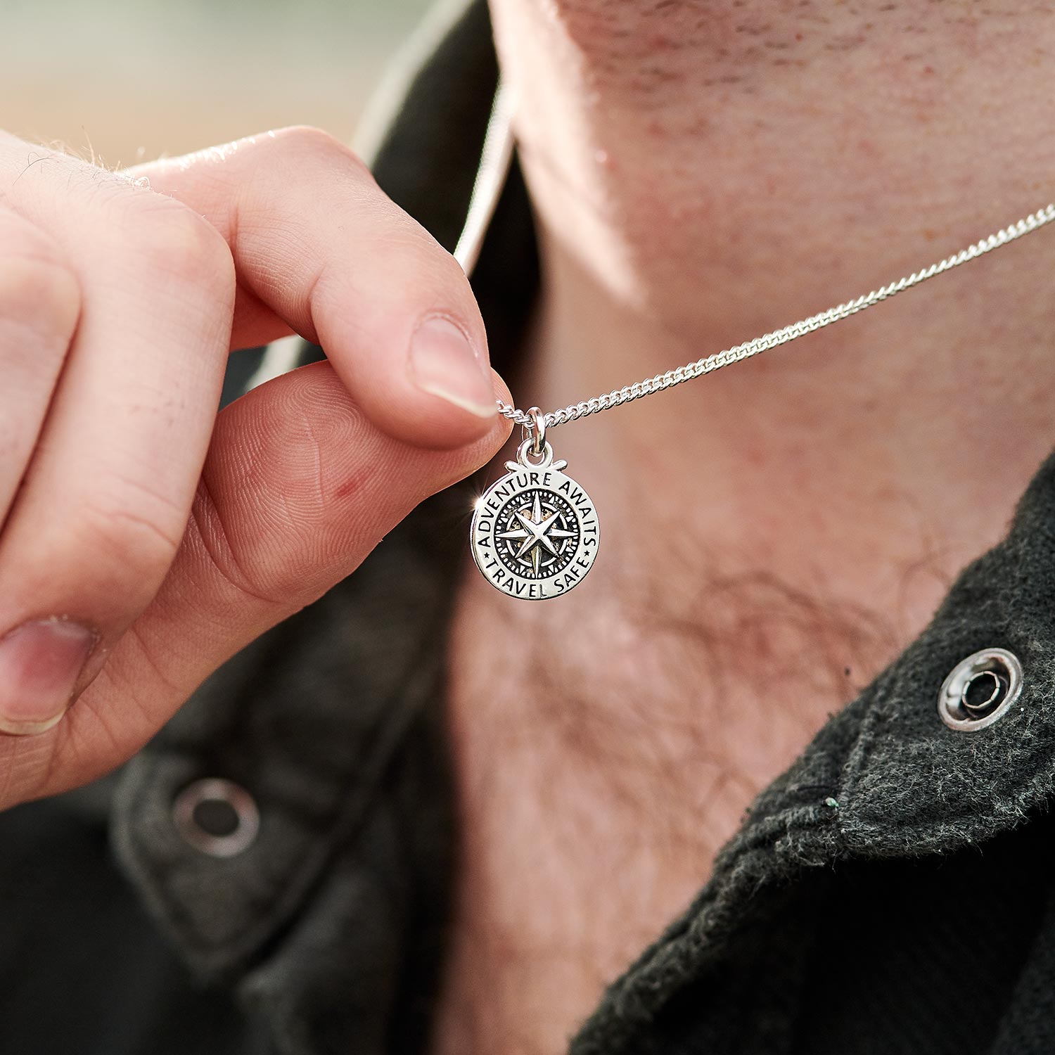 Travel Safe Compass St Christopher Small Silver Necklace - Necklaces from Off The Map Jewellery