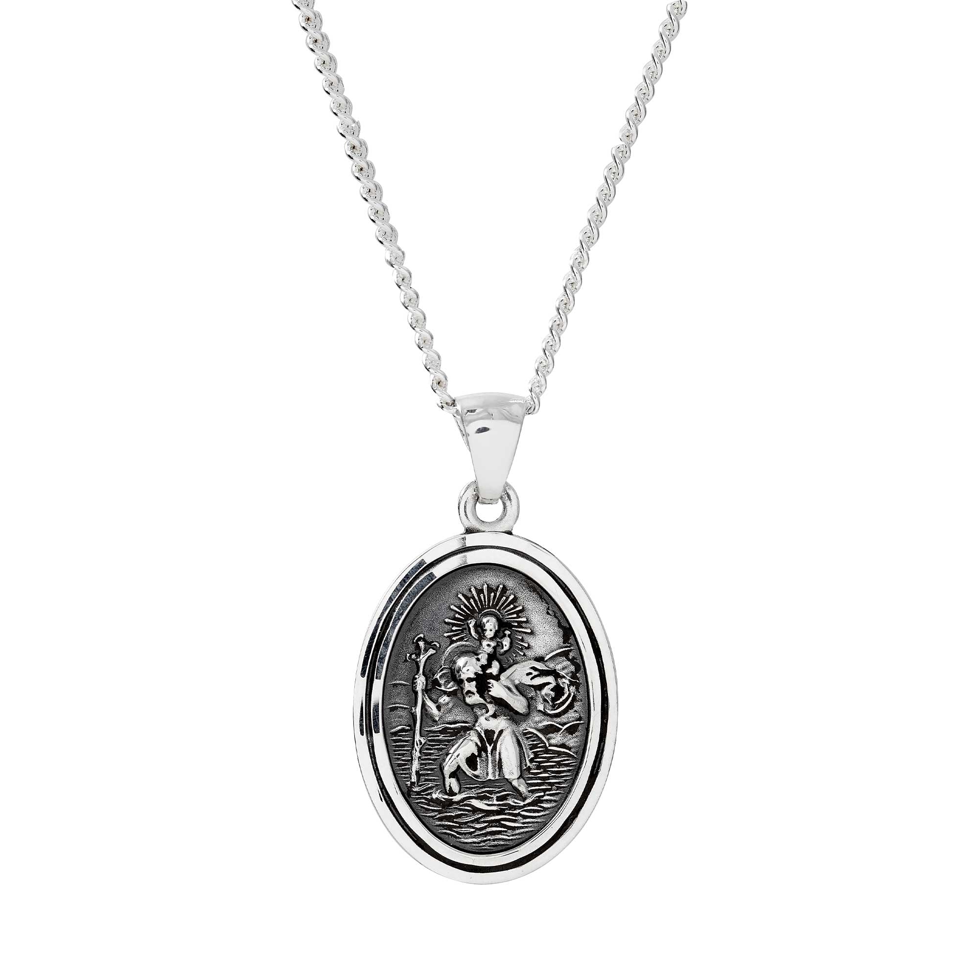 oval silver saint christopher pendant for men women travel gift for him
