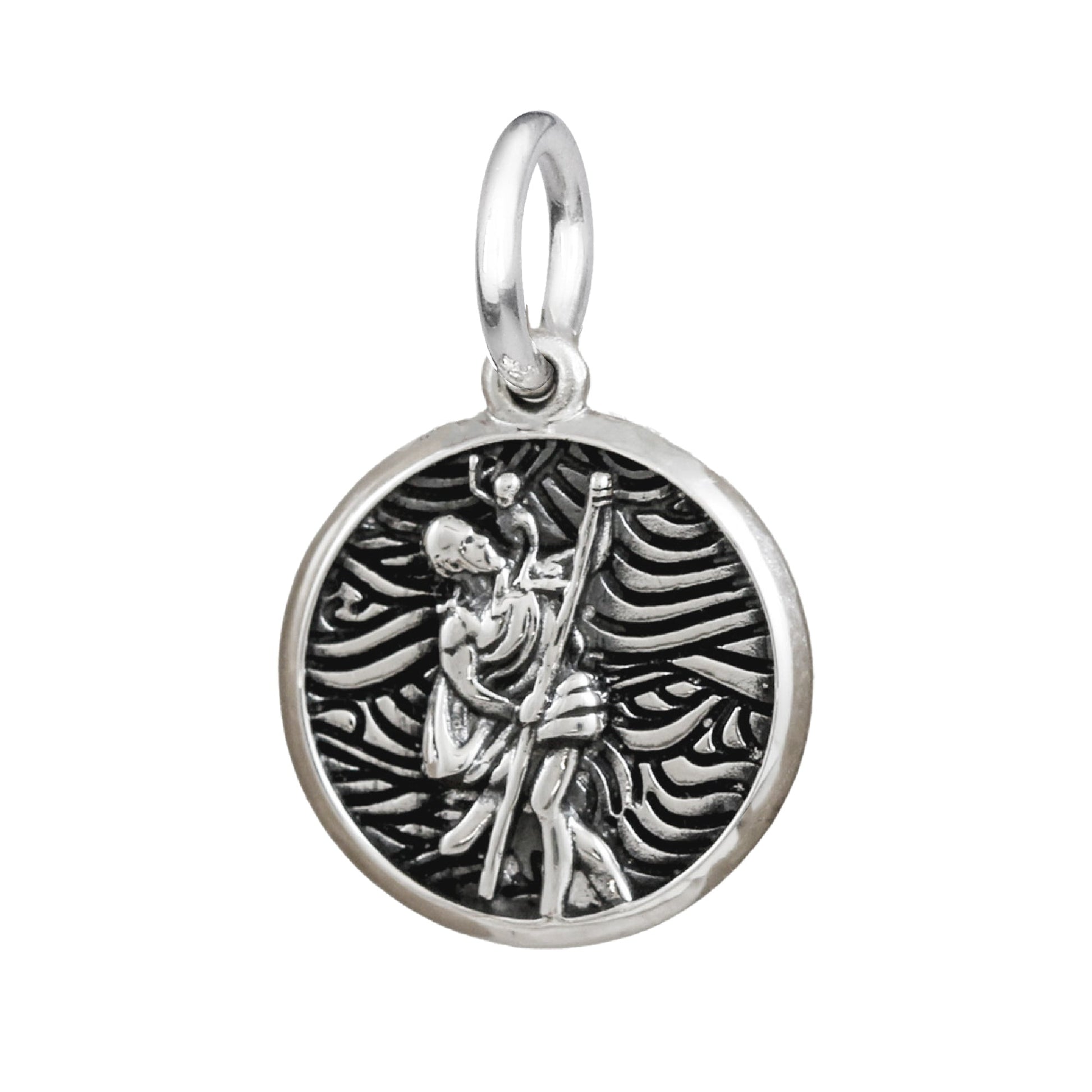 Unique Wave Cloud St. Christopher Charm - Blackened/Oxidized Finish