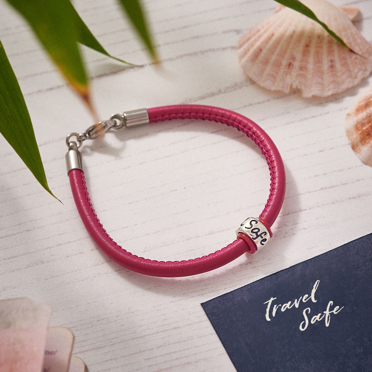 Travel Safe Silver & Italian Stitched Leather Bracelet Red - alternative travel gift from Off The map Brighton