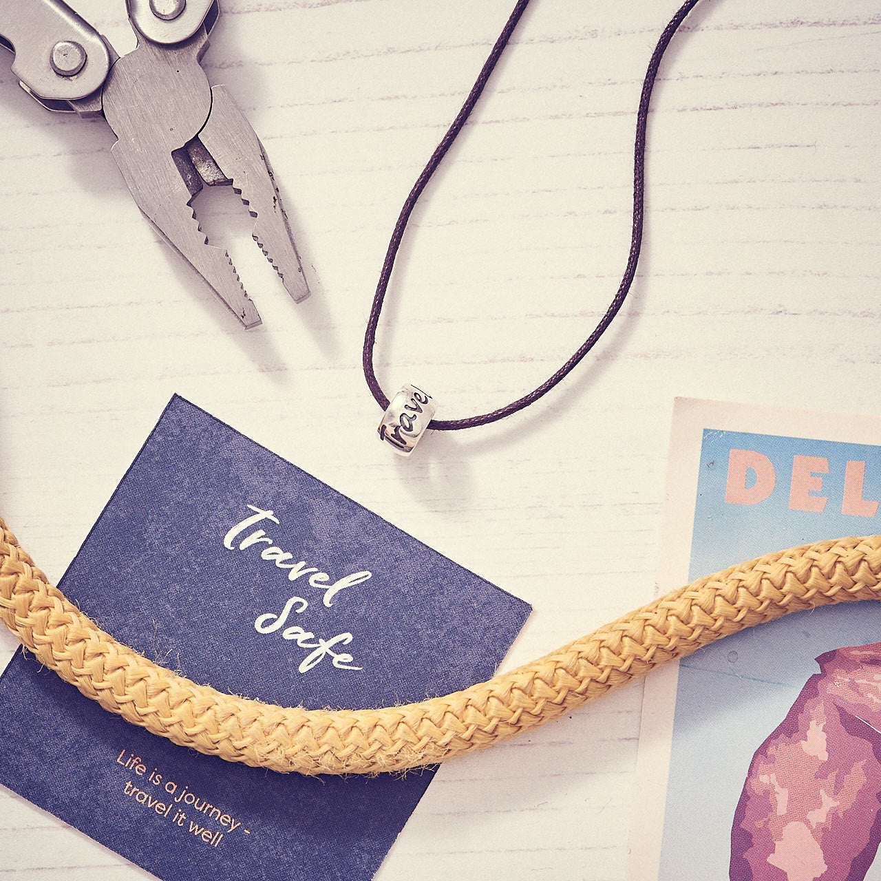 Travel Safe Silver & Leather Necklace for men & women - gift for someone going travelling