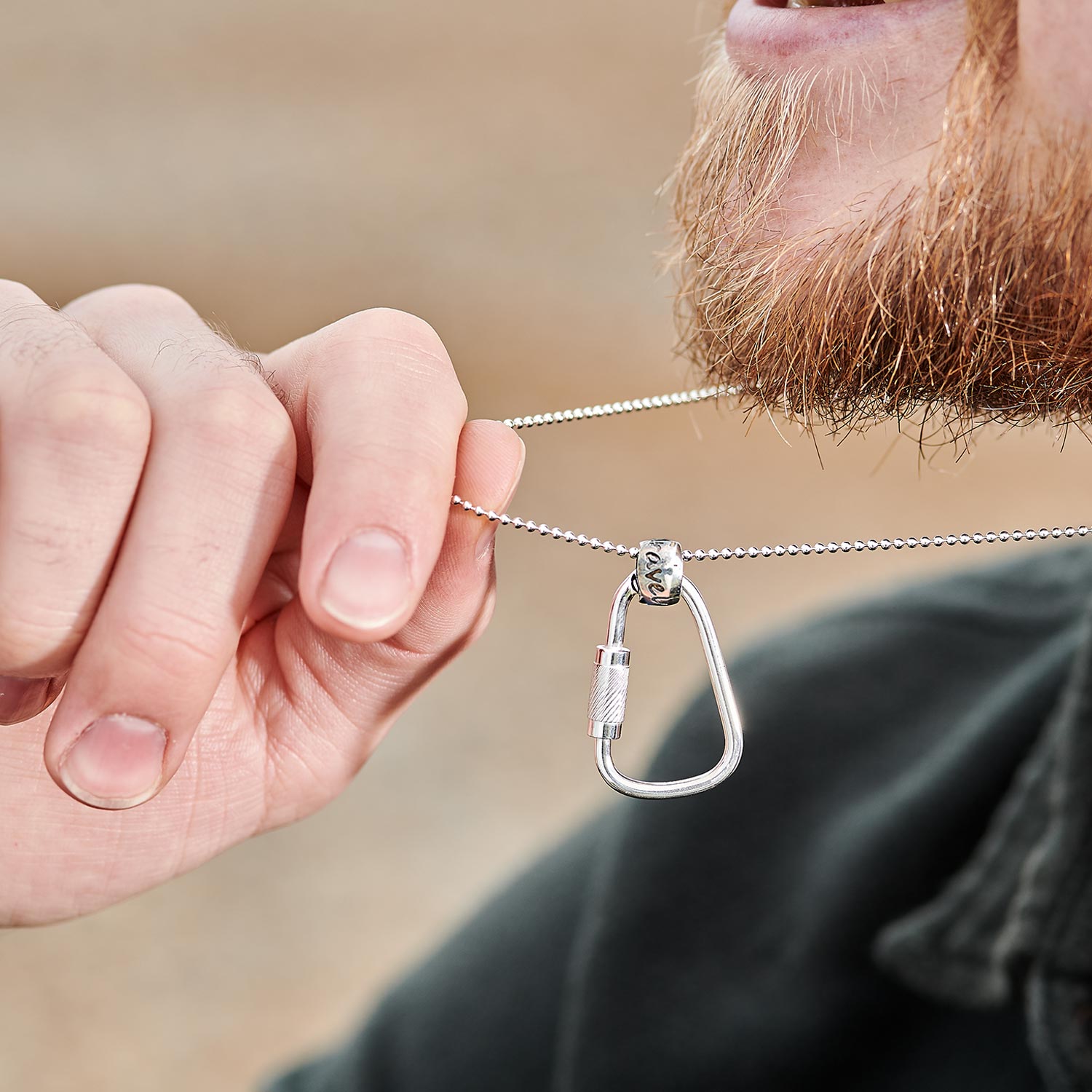 Men's silver travel safe climber's necklace