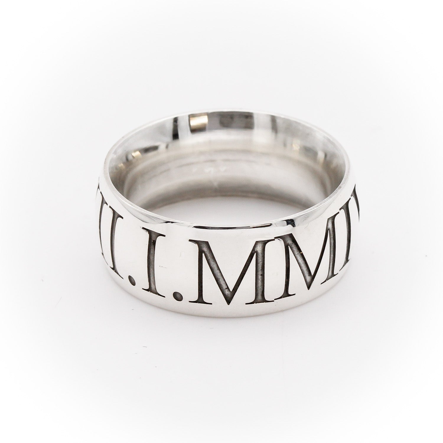 mens wide silver ring with roman numerals engraved 21st birthday gift