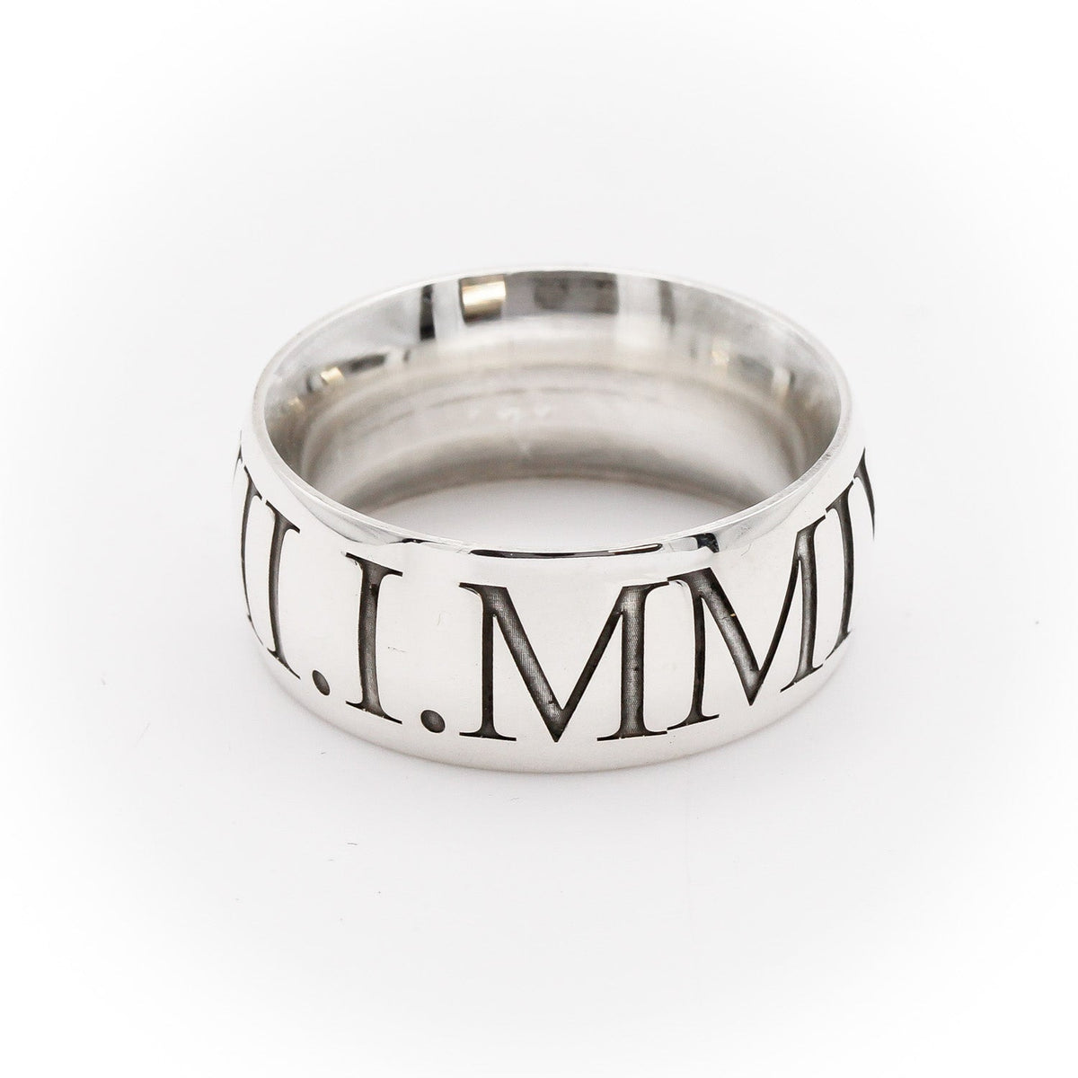 mens wide silver ring with roman numerals engraved 21st birthday gift