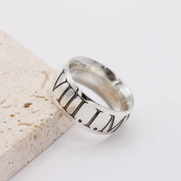 mens wide silver ring with roman numerals engraved 21st birthday gift oxidised finish