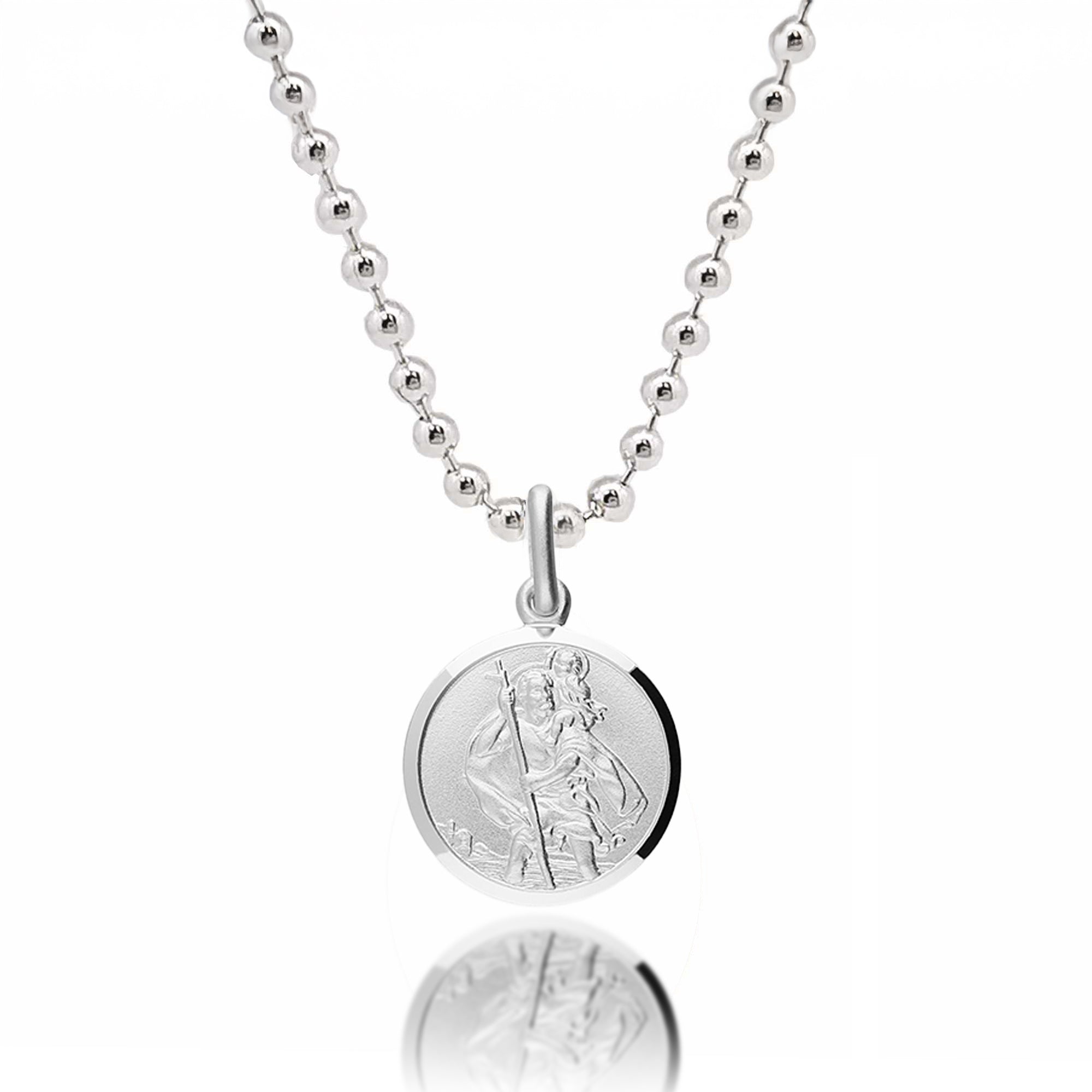 Classic Small St Christopher Necklace Sterling Silver 14mm