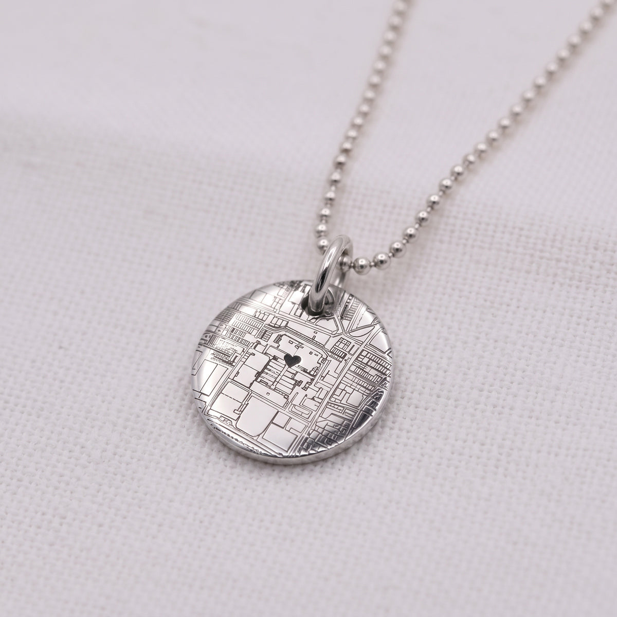 Custom Street Map 15mm x 1.5mm Silver Heavy Disc Necklace